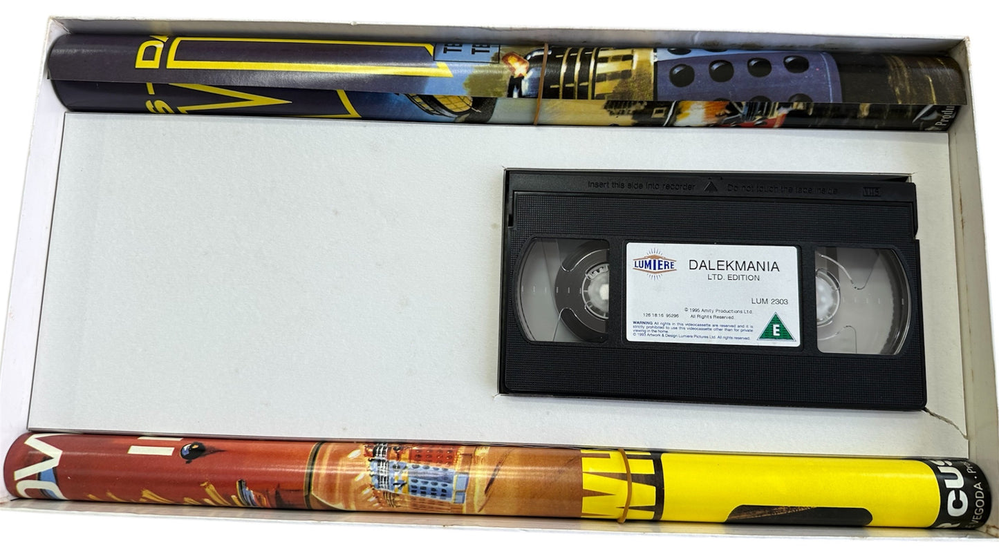 Vintage 1995 Limited Edition Doctor Dr Who Dalekmania VHS Video Box Set With Colour Booklet - 2 X Dalek Movie Posters - Six Postcards - Former Shop Counter Display Set - Ultra Rare
