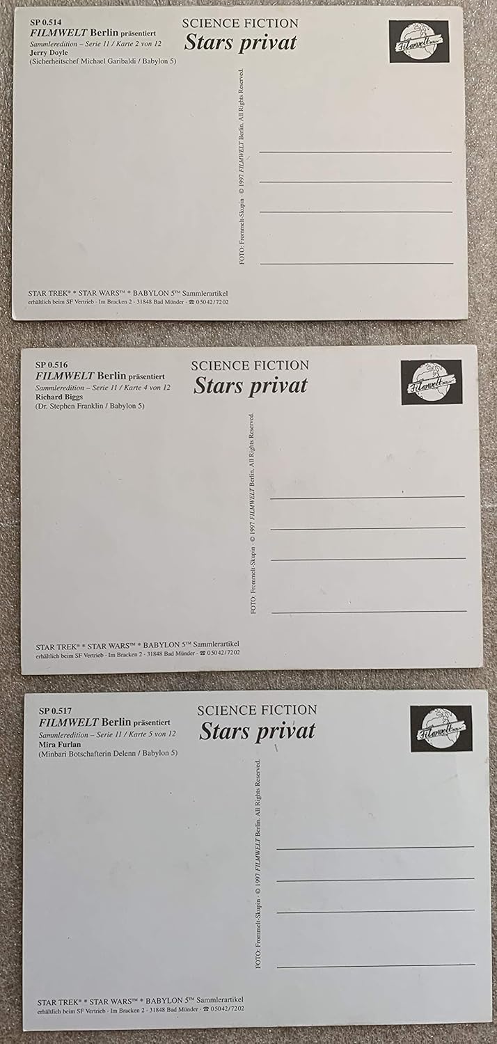 Vintage Babylon 5 1997 Science Fiction Stars Privat Set Of 3 x Individual Postcards By Filmwelt Berlin - Unsold Shop Stock