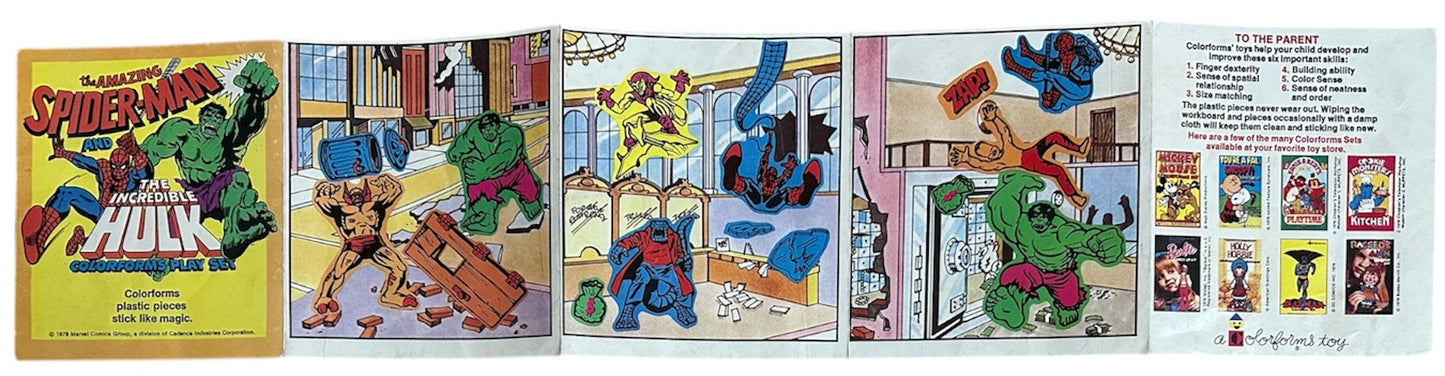 Vintage 1979 Marvels Colorforms Play Set - The Amazing Spiderman And The Incredible Hulk - Very Good Condition In The Original Box