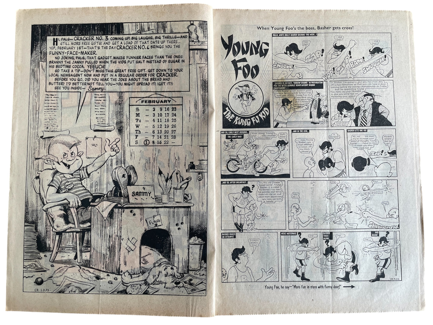 Vintage Rare Cracker Weekly Comic Magazine Issue No. 3 Comic Every Monday 1st February 1975 With Free Gift - 2 In 1 Facts N Fun Book - Wheels & Squeals - Former Shop Stock