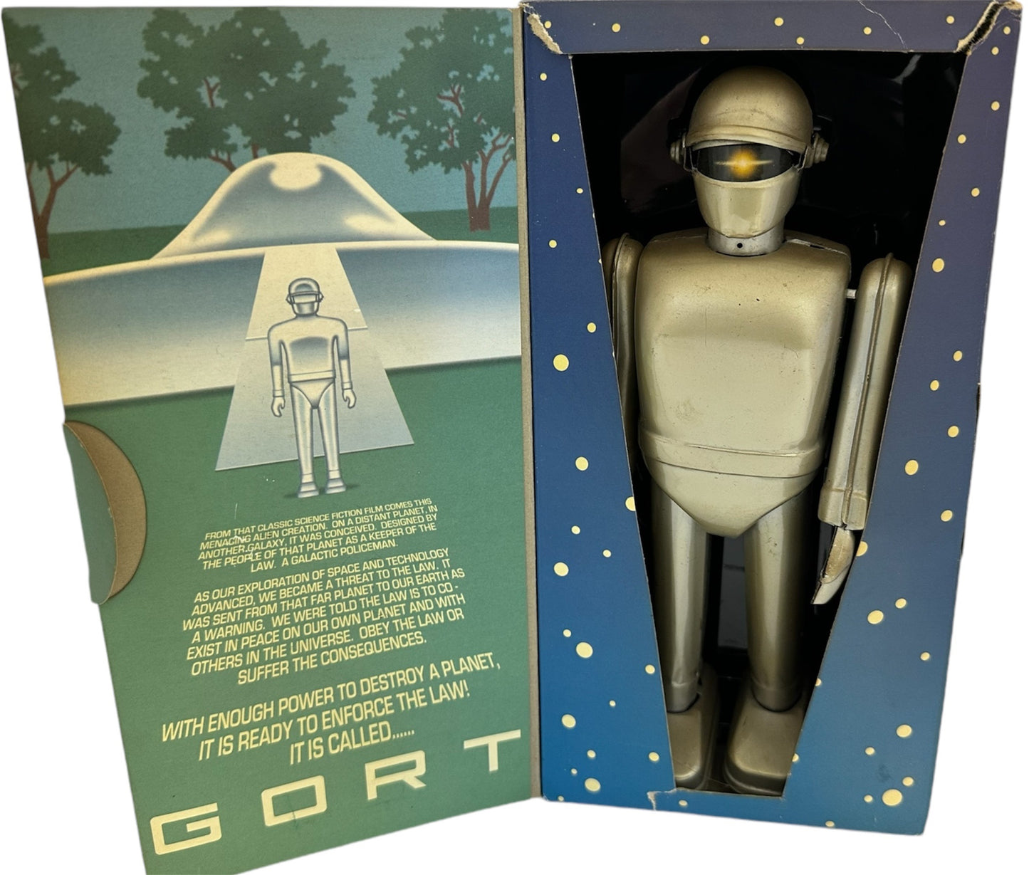 Vintage Rocket 2000 The Day The Earth Stood Still - Gort The Robot Metal Clockwork Wind Up Action Figure - Former Shop Counter Display Item