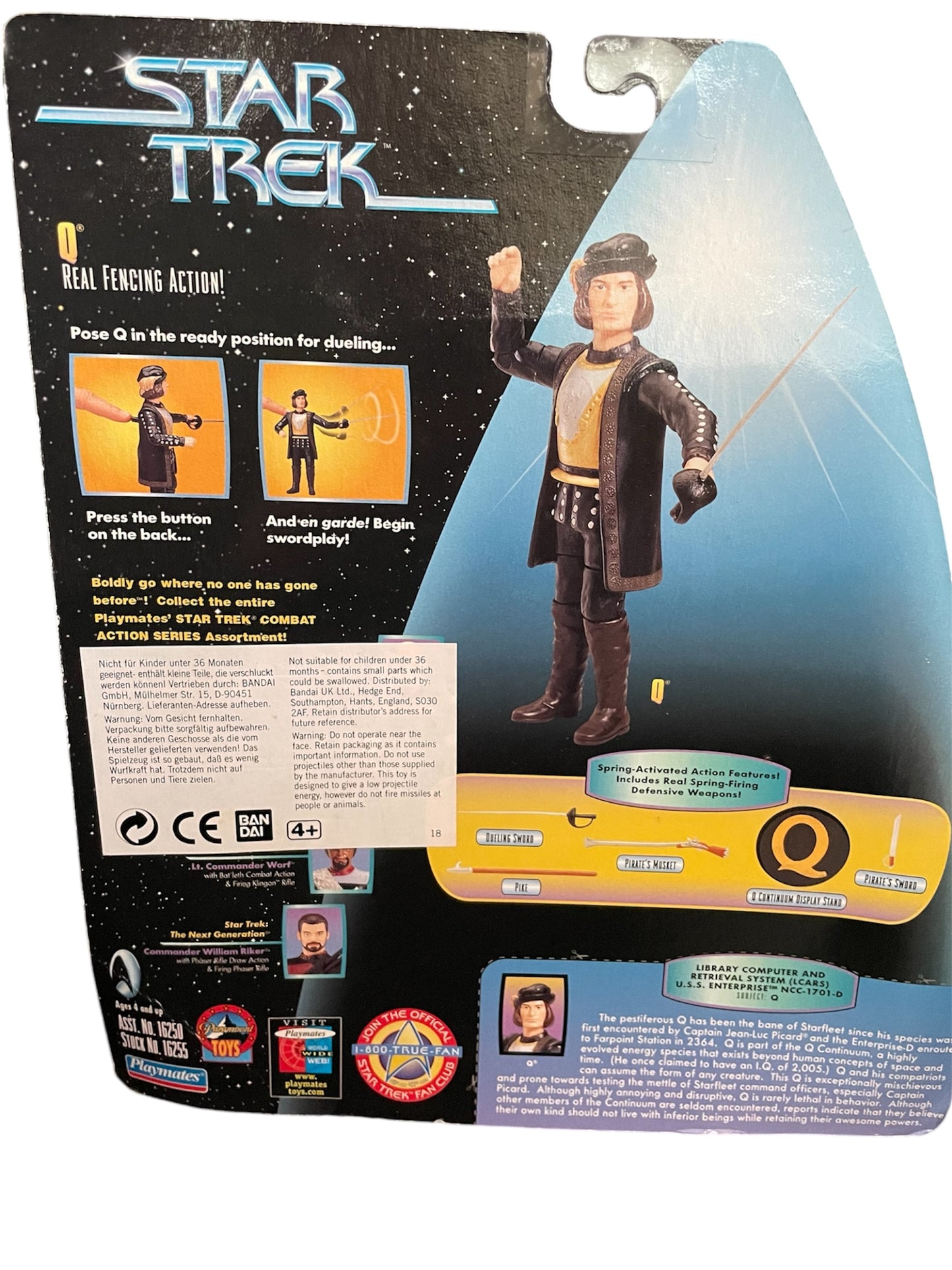Vintage 1997 Star Trek The Next Generation - 10th Anniversary - Warp Factor Series 1 Combat Action Series Q 6 Inch Action Figure With Real Fencing Action - Brand New Factory Sealed Shop Stock Room Find