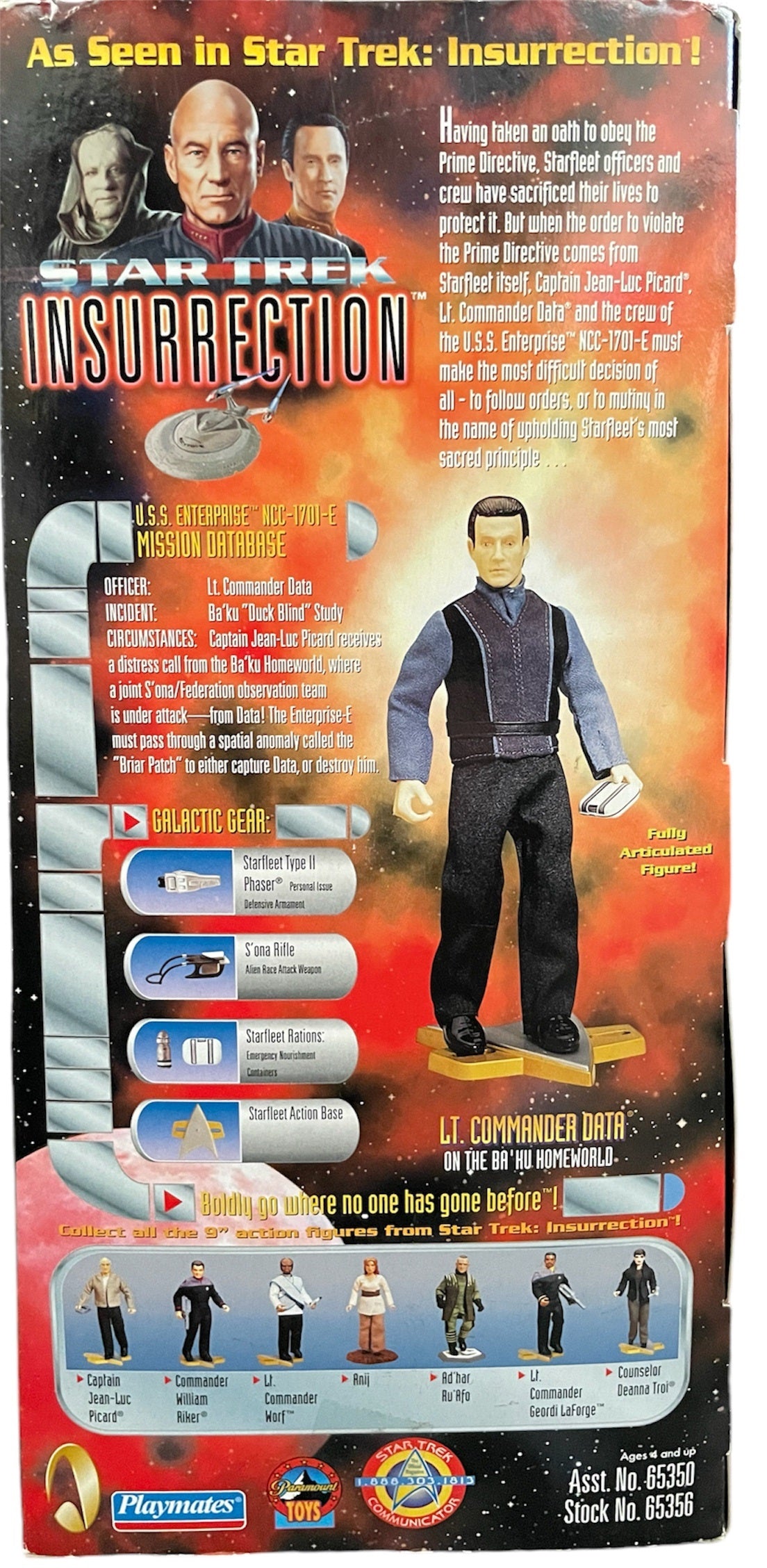 Vintage Playmates 1998 Star Trek The Next Generation Insurrection Lt. Commander Data Collectors Series Edition 9 Inch Action Figure - Brand New Factory Sealed Shop Stock Room Find