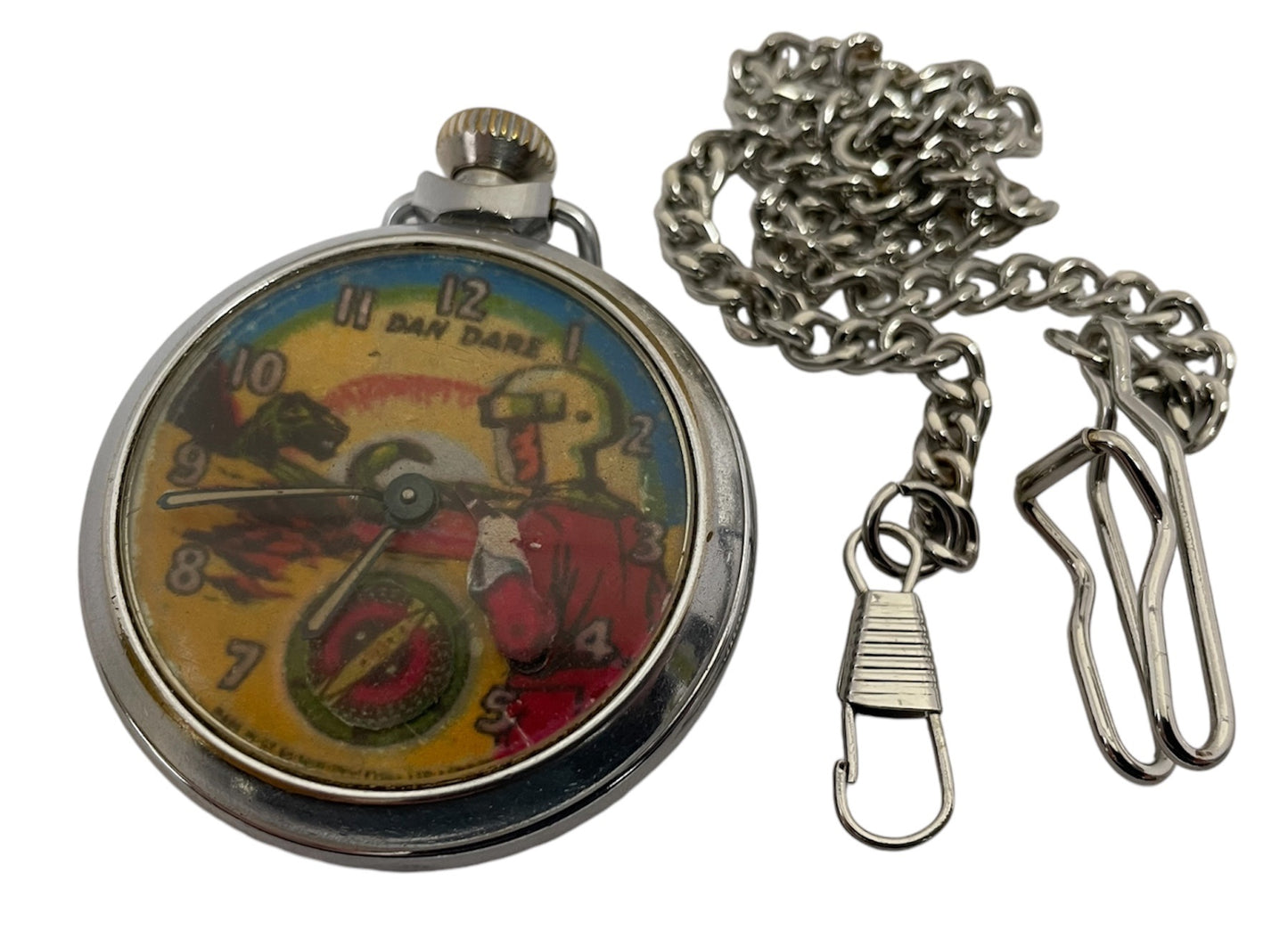 Vintage 1953 The Eagles Dan Dare Novelty Pocket Watch With Pocket Chain - In Full Working Condition - Ultra Rare Version 2.
