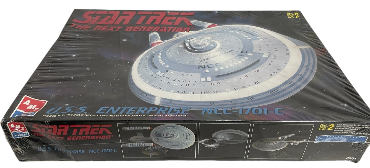 Vintage AMT/ERTL 1998 Star Trek The Next Generation USS Enterprise NCC-1701C Highly Detailed Model Kit With Display Stand - Model No. 8001 - Factory Sealed Shop Stock Room Find