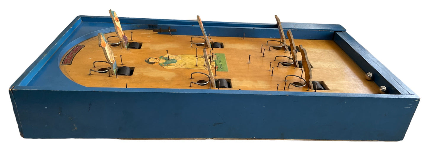 Vintage Chad Valley 1950's Snow White And The Seven Dwarfs Large Wooden Bagatelle Pin Ball Game In Full Working Condition