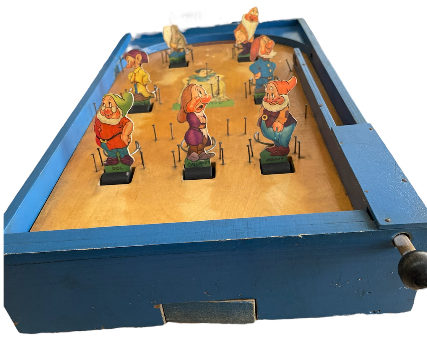 Vintage Chad Valley 1950's Snow White And The Seven Dwarfs Large Wooden Bagatelle Pin Ball Game In Full Working Condition
