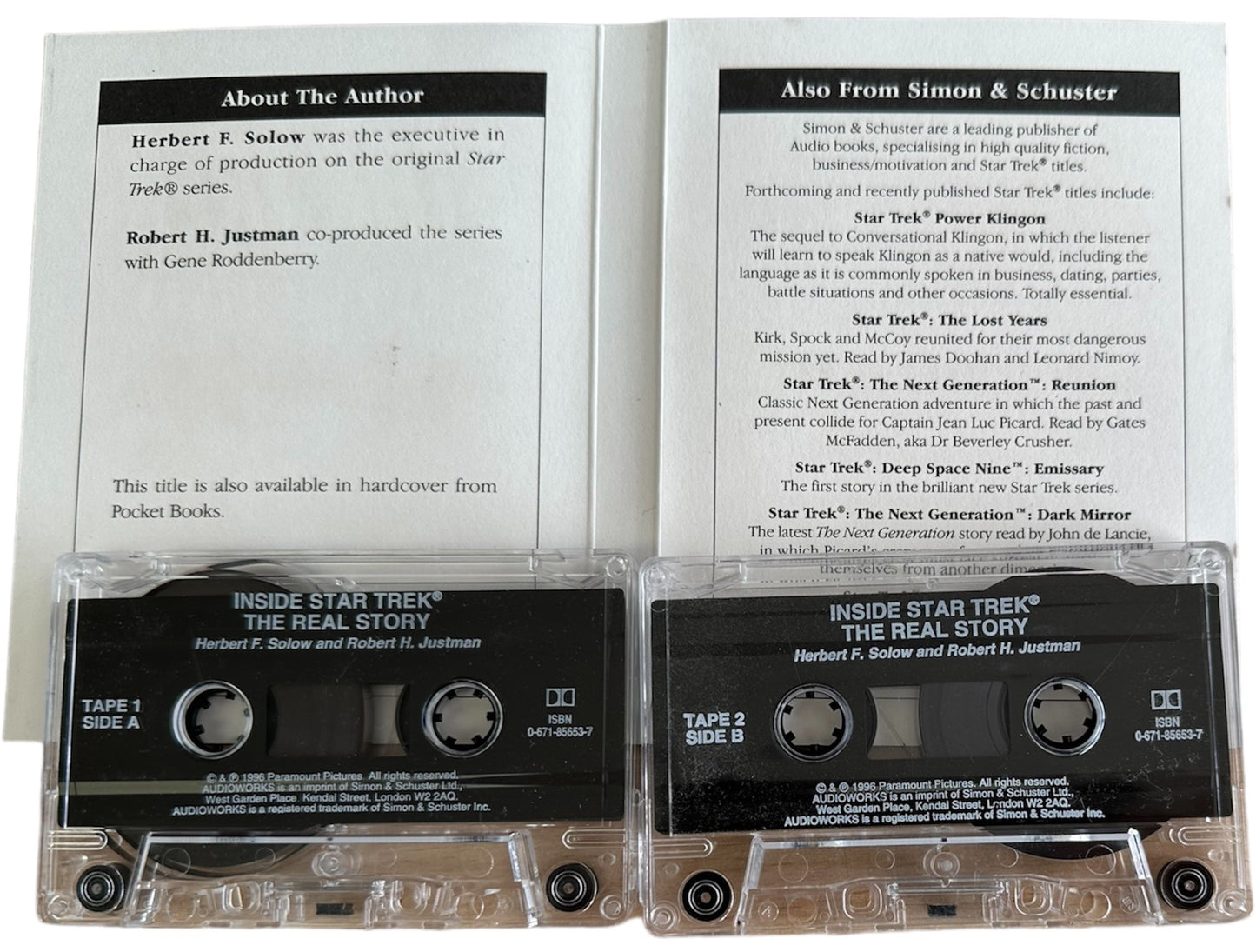 Vintage 1996 Inside Star Trek The Real Story Double Audio Cassette Read By Authors Herbert F Solow And Robert H Justman - Former Shop Stock