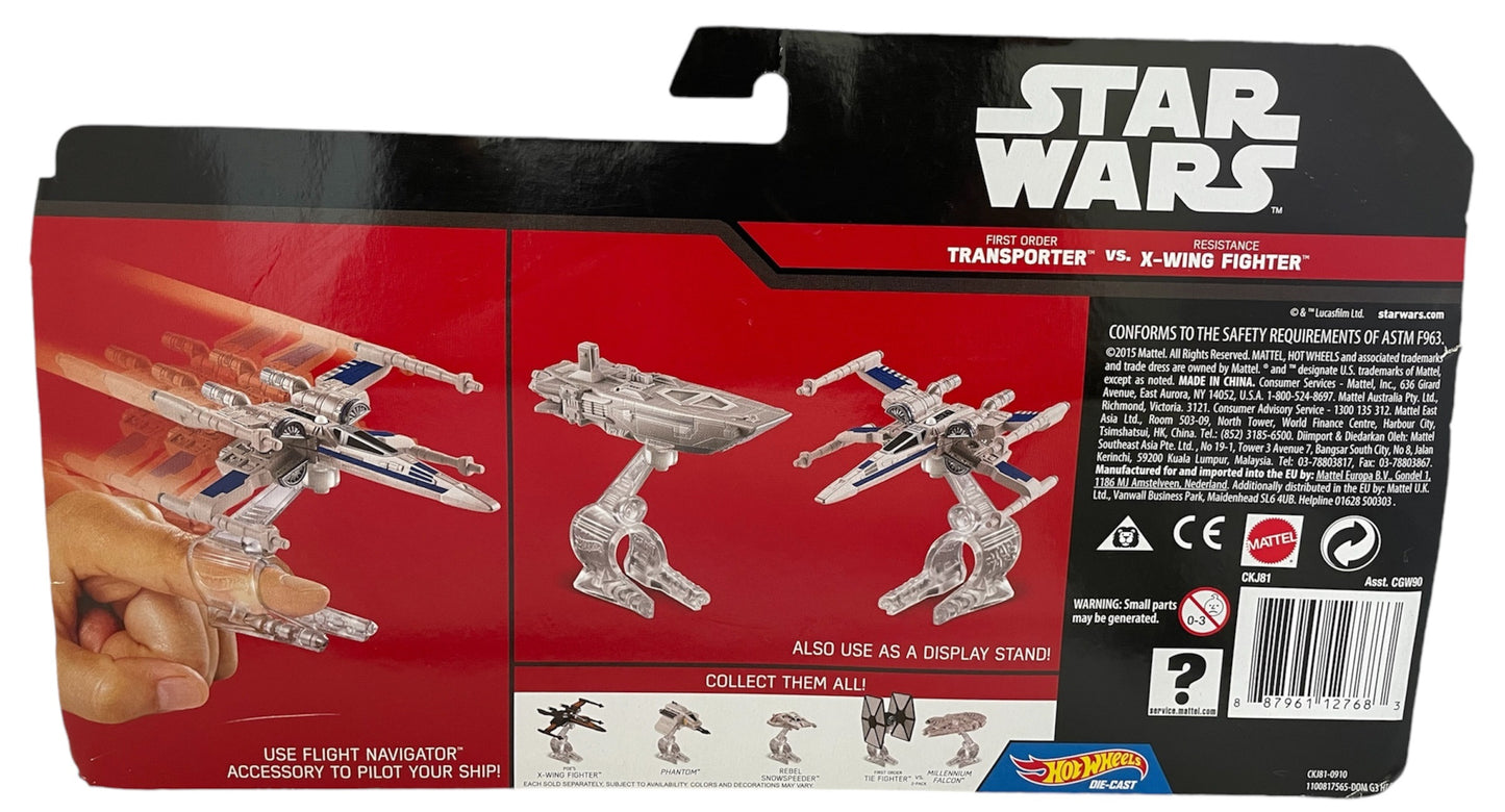 Vintage 2015 Star Wars Hot Wheels Die-Cast First Order Transporter & The Resistance X-Wing Fighter Space Vehicles - Brand New Factory Sealed Shop Stock Room Find