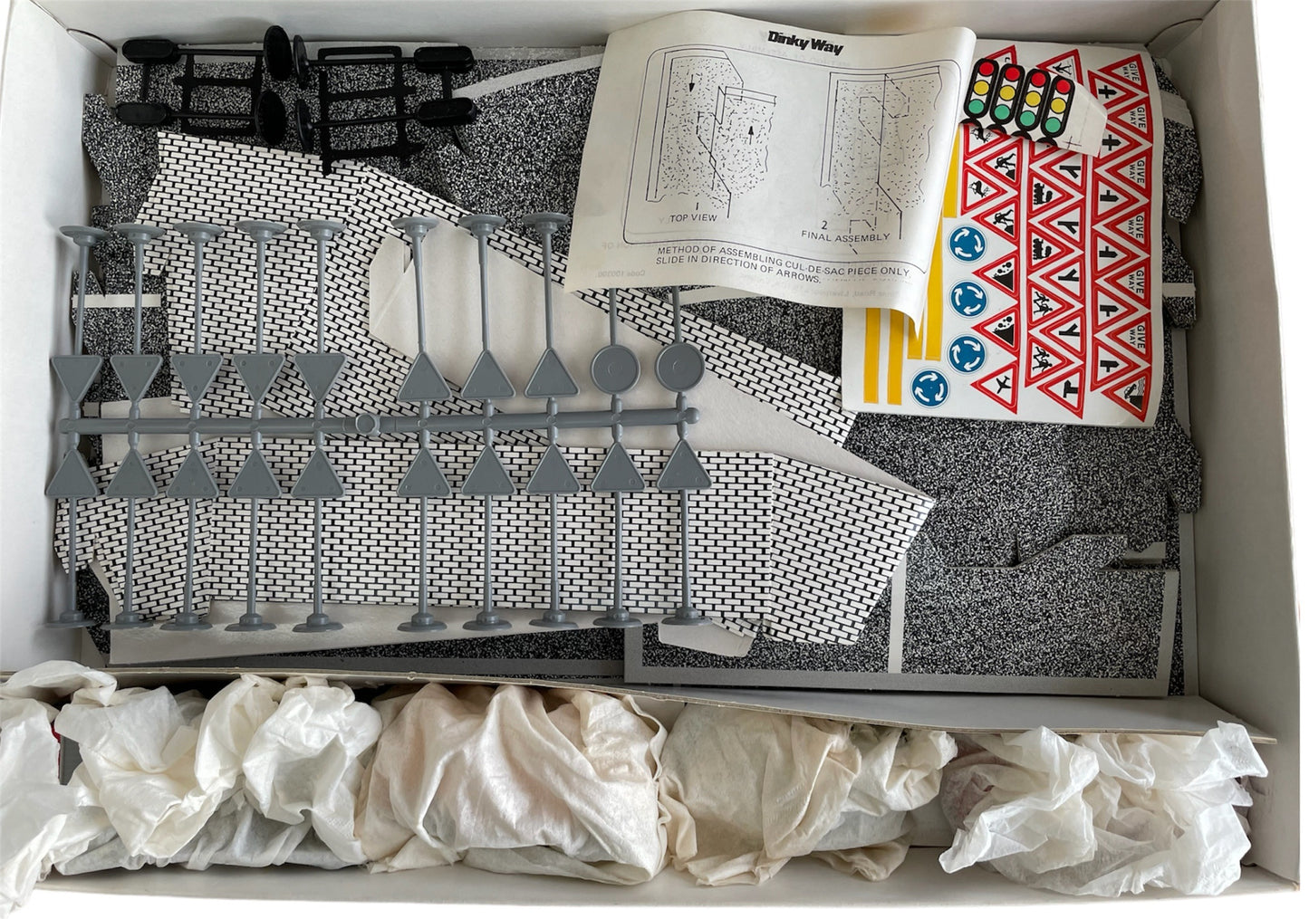 Vintage 1978 Dinky Toys Set No. 240 - Dinky Way Road System Diecast Vehicle Set - Includes Over 20 Feet Of Model Roads, 20 Traffic Signs, AA Service Van, Triumph TR7, Police Mini & Dumper Truck - Mint Condition Unsold Shop Stock