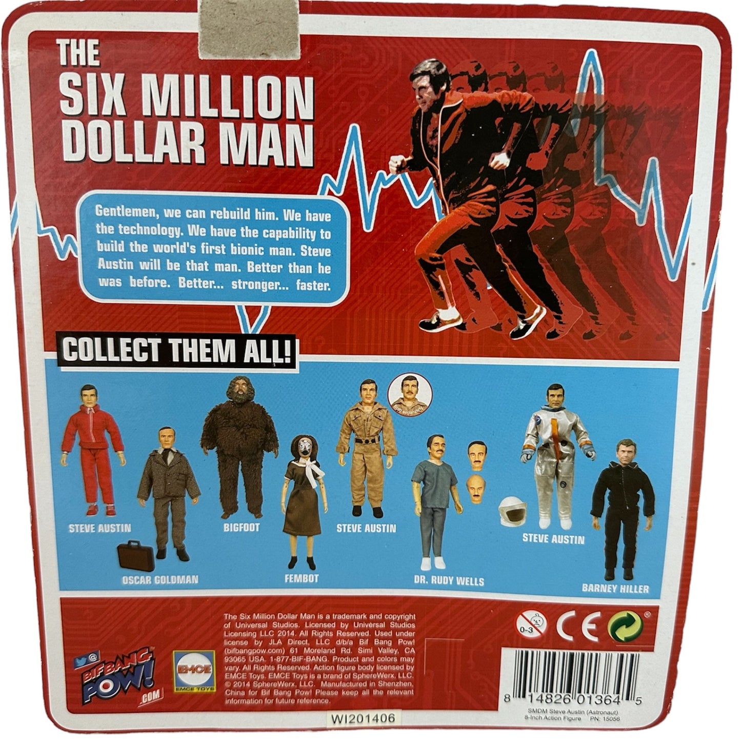 Vintage Biff Bang Pows 2014 - The Six Million Dollar Man Colonel Steve Austin In Astronaut Attire 8 Inch Action Figure - Brand New Factory Sealed Shop Stock Room Find