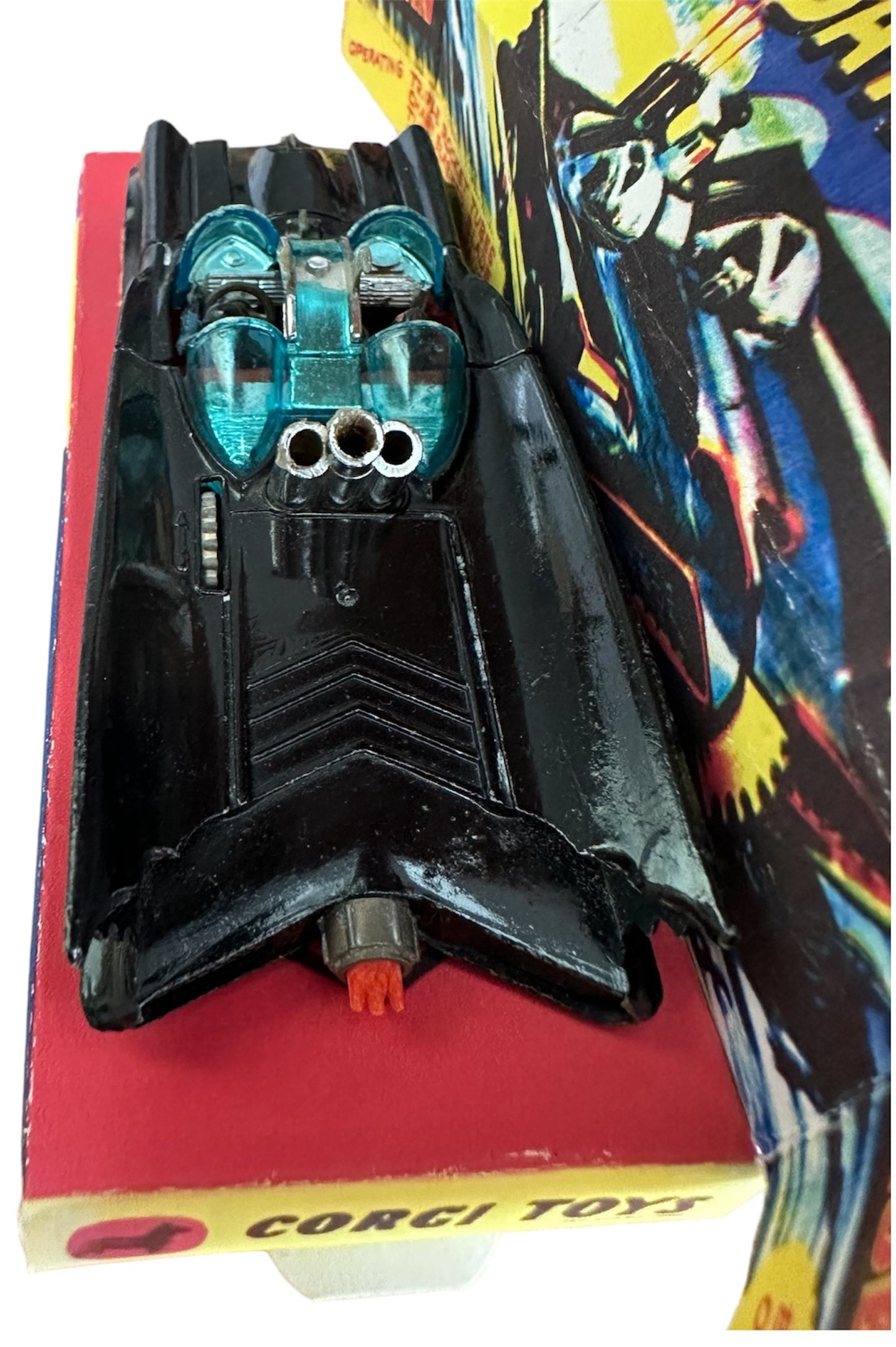 Vintage Corgi 1966 First Release Rocket Firing Batmobile Diecast Replica Vehicle With Mini Figures Number 267 - Boxed With Display Plinth