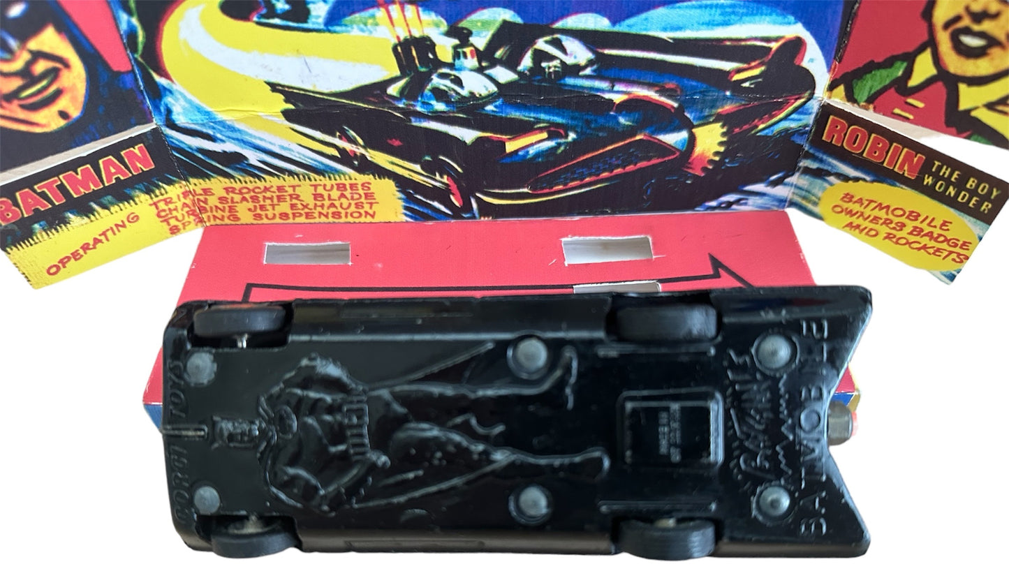 Vintage Corgi 1966 First Release Rocket Firing Batmobile Diecast Replica Vehicle With Mini Figures Number 267 - Boxed With Display Plinth