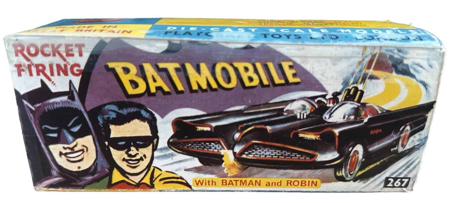 Vintage Corgi 1966 First Release Rocket Firing Batmobile Diecast Replica Vehicle With Mini Figures Number 267 - Boxed With Display Plinth
