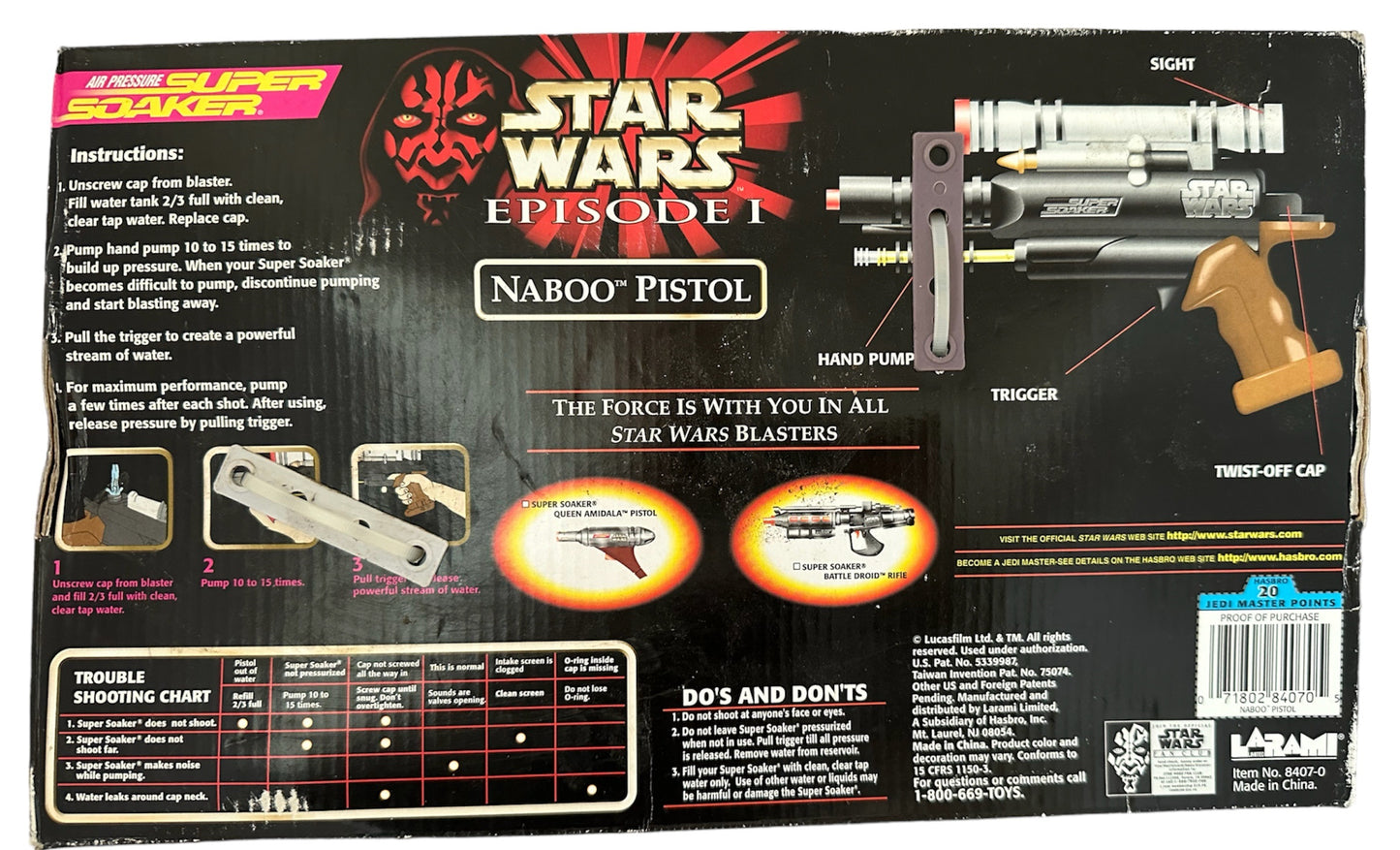 Vintage 1999 Star Wars Episode 1 The Phantom Menace Naboo Blaster Super Soaker Water Pistol - Factory Sealed Shop Stock Room Find