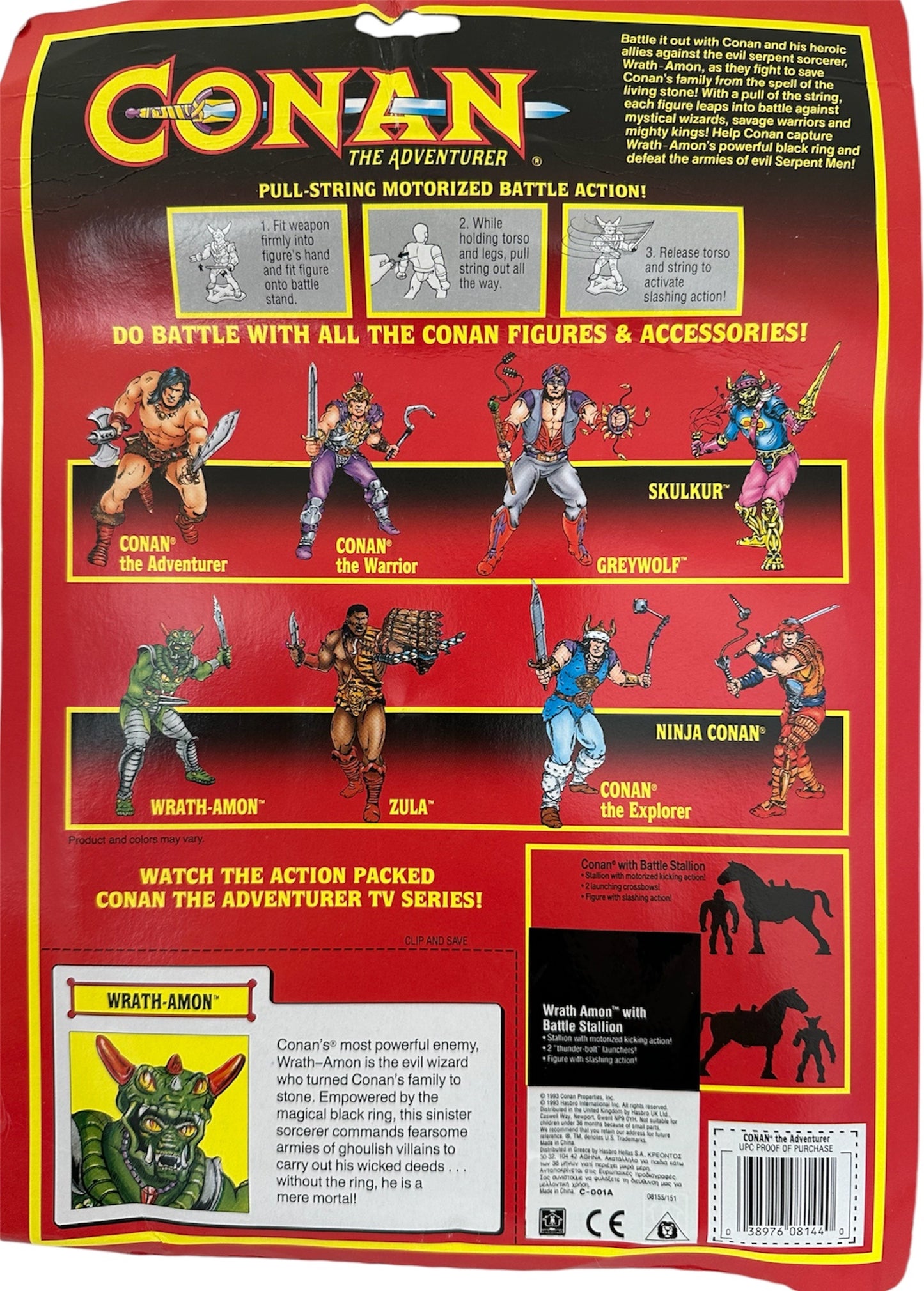 Vintage 1993 Conan The Adventurer - Wrath-Amon 8 Inch Action Figure With Motorized Serpent Slash Action - Brand New Factory Sealed Shop Stock Room Find