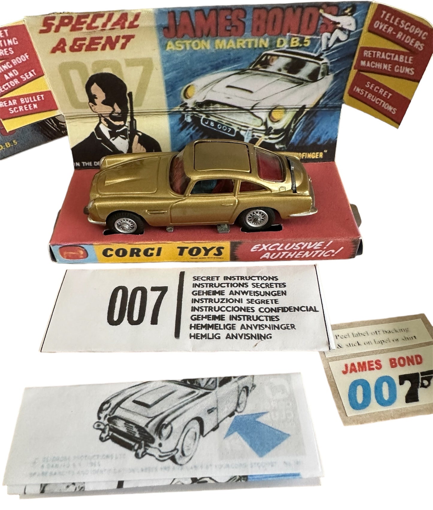 Vintage 1966 Special Agent Bond Aston DB5 Corgi Diecast 261 Replica Model Vehicle - 2022 Corgi Re-Issue - Boxed With Display Plinth And Secret Instructions