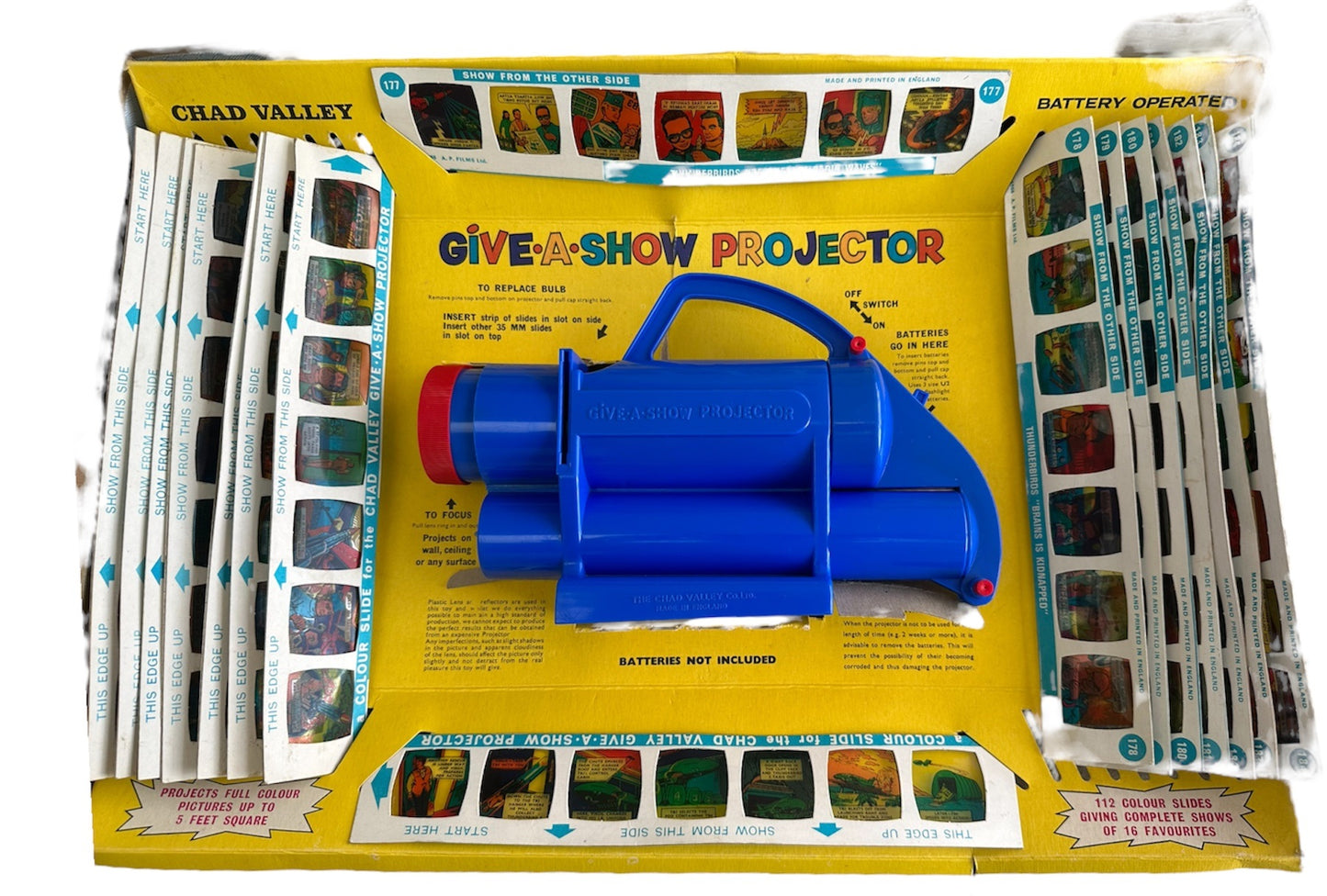 Vintage Gerry Andersons 1966 Thunderbirds - Chad Valley - Give A Show Slide Projector Set Fully Working And Complete In The Original Box
