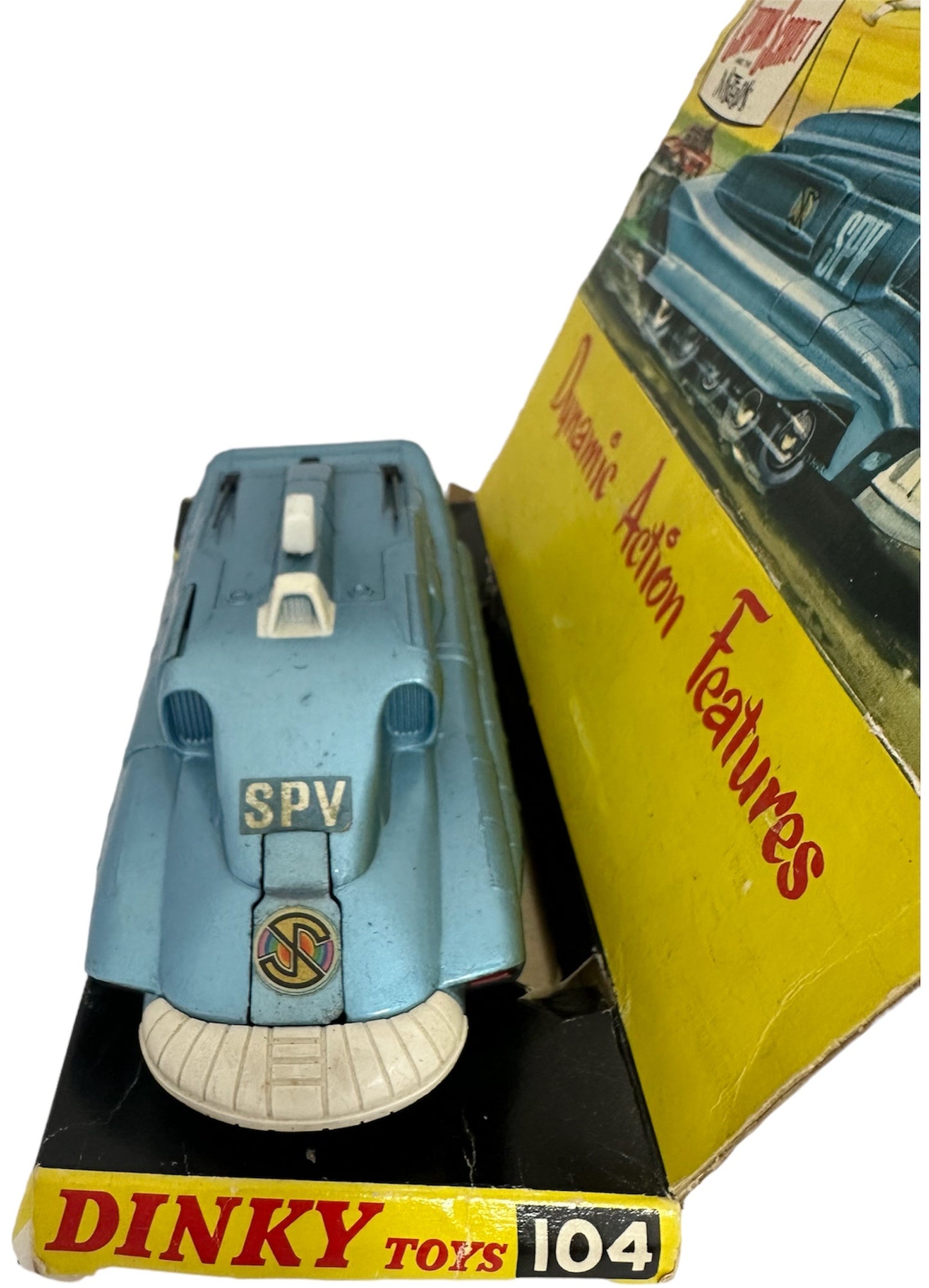 Vintage Dinky Toys 1970 Gerry Andersons Captain Scarlet And The Mysterons SPV Spectrum Pursuit Vehicle Diecast Model No. 104 - Fantastic Condition In The Original Box With Original Display Plinth