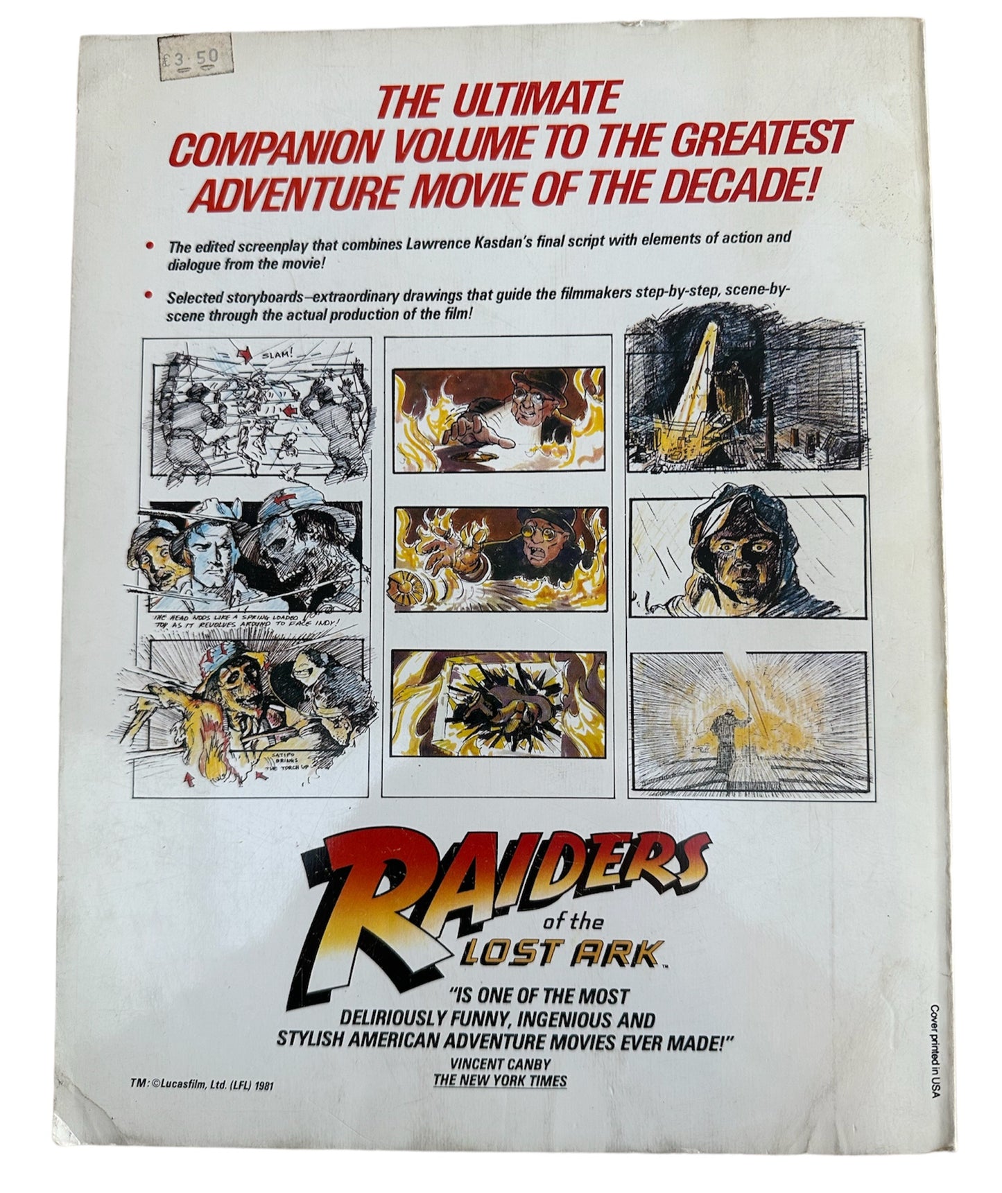 Vintage 1981 Raiders Of The Lost Arc The Illustrated Screenplay Large Paperback Book - Fantastic Condition Ultra Rare Item