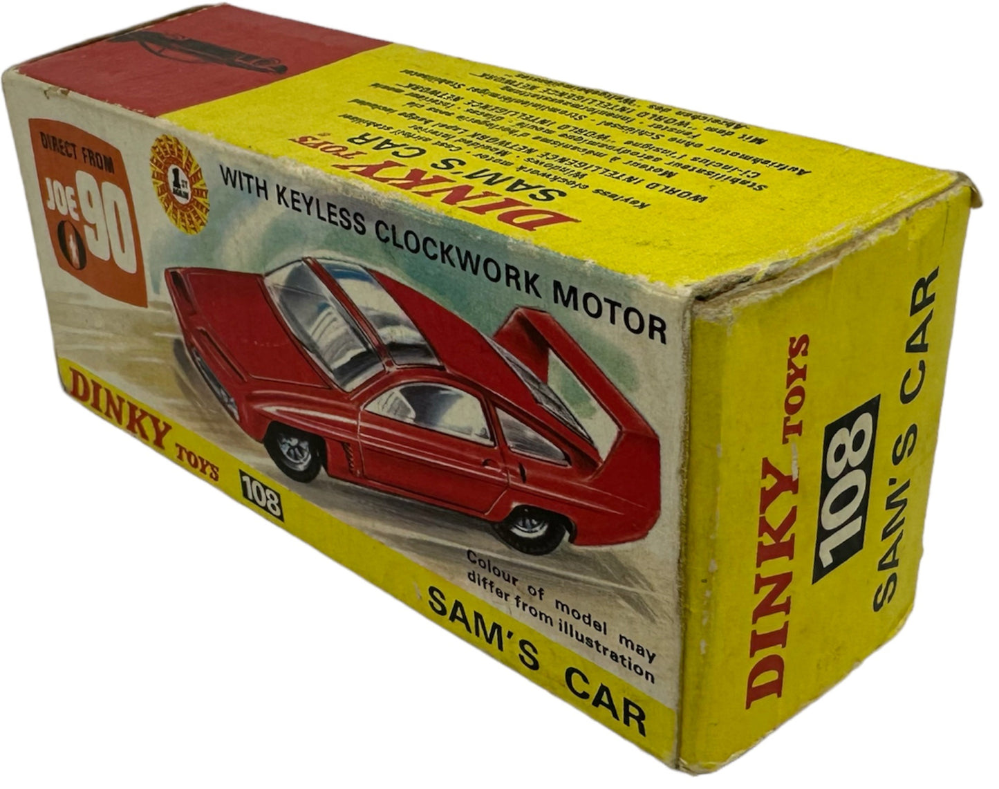 Vintage 1967 Gerry Andersons Joe 90 Dinky Toys Number 108 Sam Loover Sam's Car Diecast Replica Vehicle With Pull Back And Go Action - With Display Plinth & Original Box