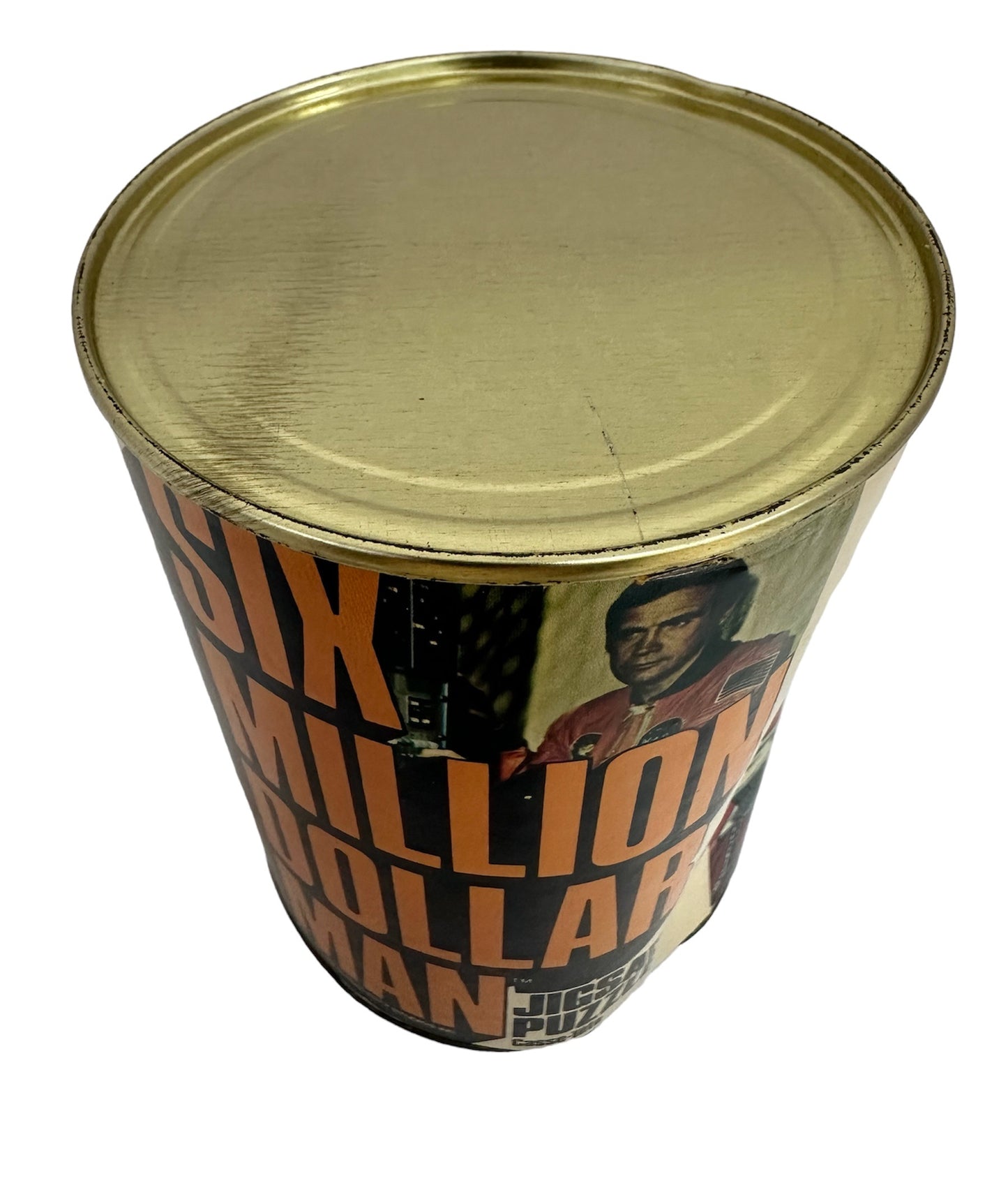 Vintage 1975 American Publishing - The Six Million Dollar Man 200 Piece Artwork Jigsaw Puzzle Number 1240 Steve Austin Saves The Girl - New In Sealed Tin - Shop Stock Room Find