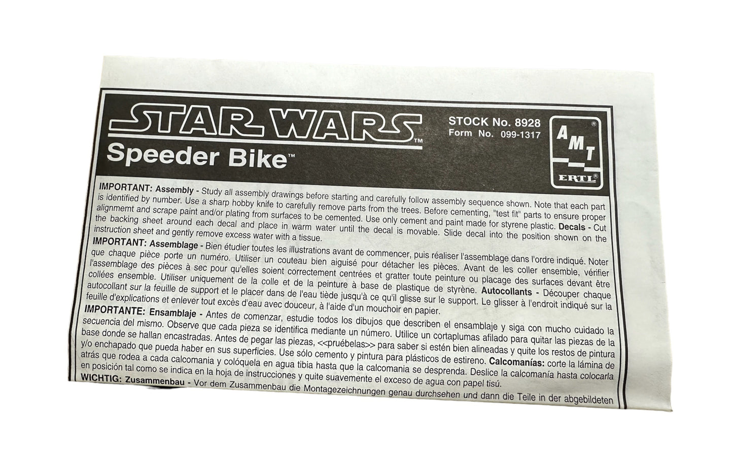 Vintage 1996 Ultra Rare Star Wars Return Of The Jedi Speeder Bike & Trooper Scale Model Kit - Fully Built Former Display Model.