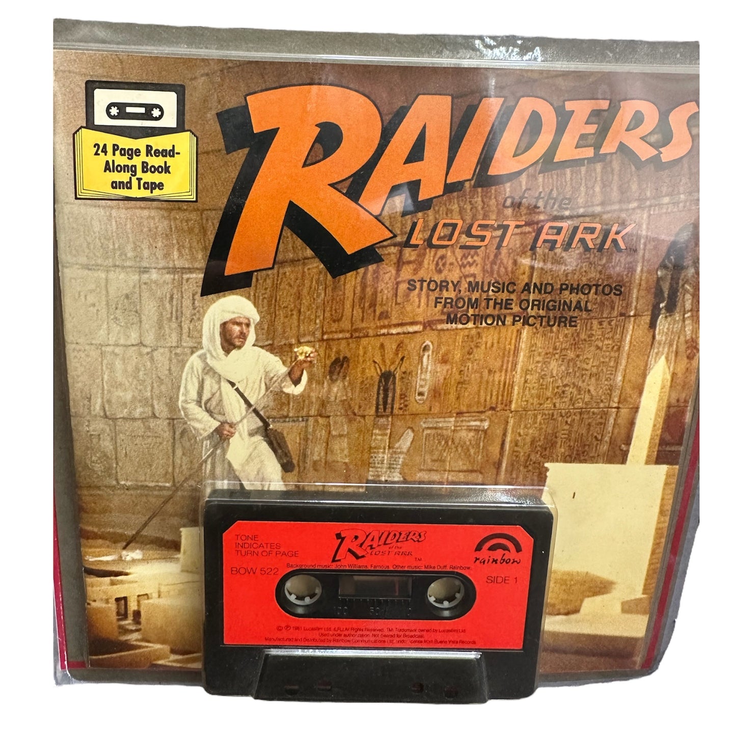 Vintage 1981 Raiders Of The Lost Ark 24 Page Read Along Book and Audio Cassette Tape Set - Factory Sealed Shop Stock Room Find