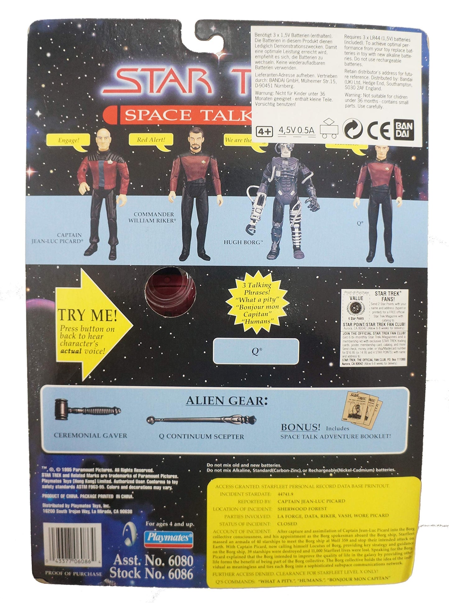 Vintage Playmates 1995 Star Trek The Next Generation Space Talk Series Q Talking Action Figure - Brand New Factory Sealed Shop Stock Room Find