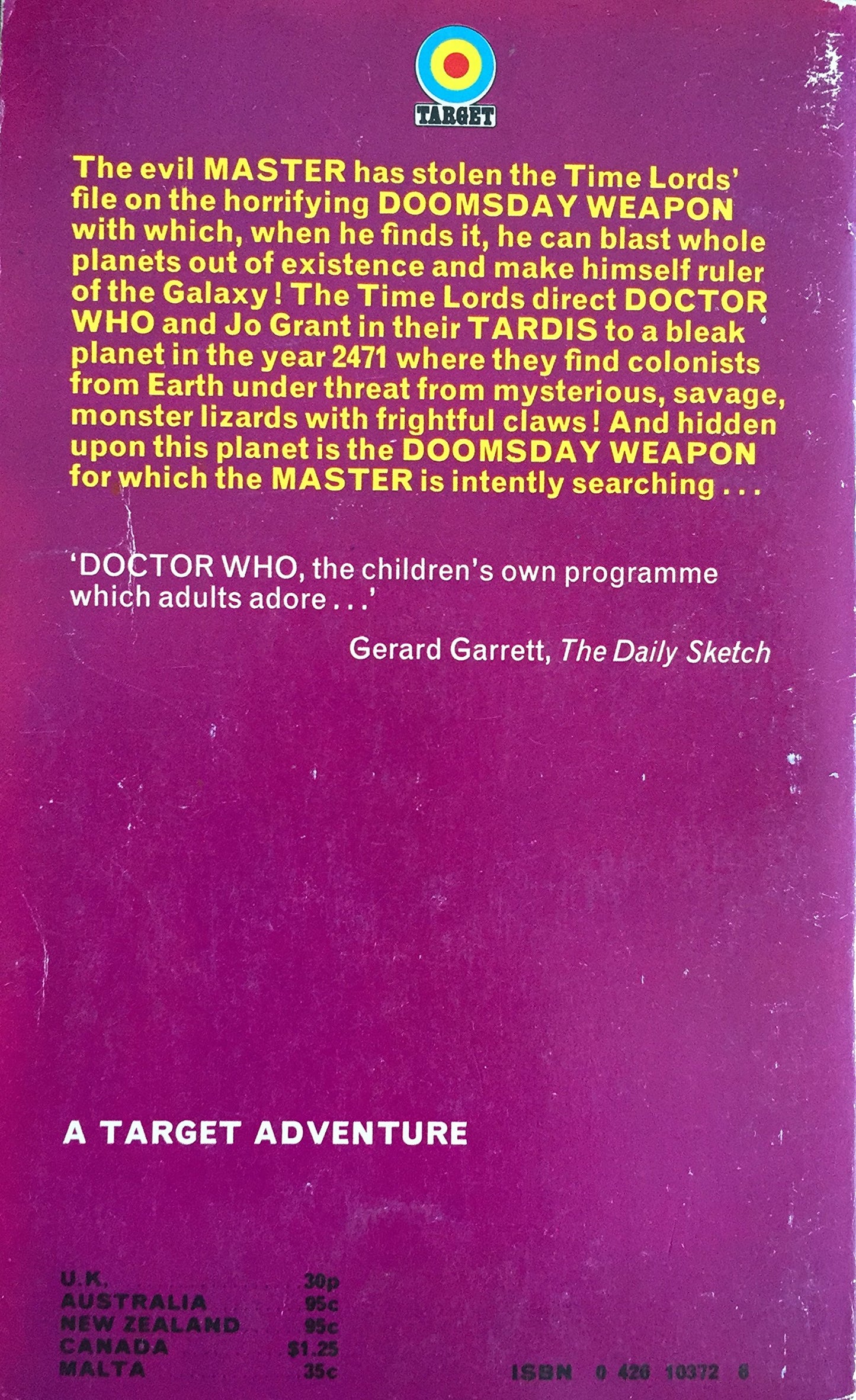 Vintage 1974 Dr Doctor Who And The Doomsday Weapon Novelization by Malcolm Hulke Fantastic Condition