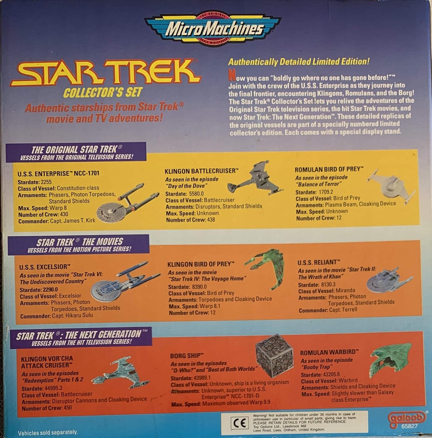 Vintage 1993 Star Trek The Movie And TV Adventures Micro Machines Space Star Ships Limited Edition Collectors Set - Brand New Factory Sealed Shop Stock Room Find