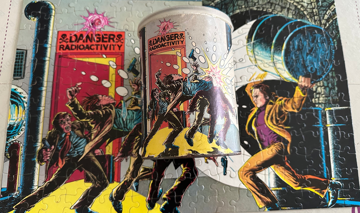 Vintage 1975 American Publishing - The Six Million Dollar Man 200 Piece Artwork Jigsaw Puzzle Number 1240 - Danger Radioactivity - Fantastic Condition - 100% Complete In The Tin