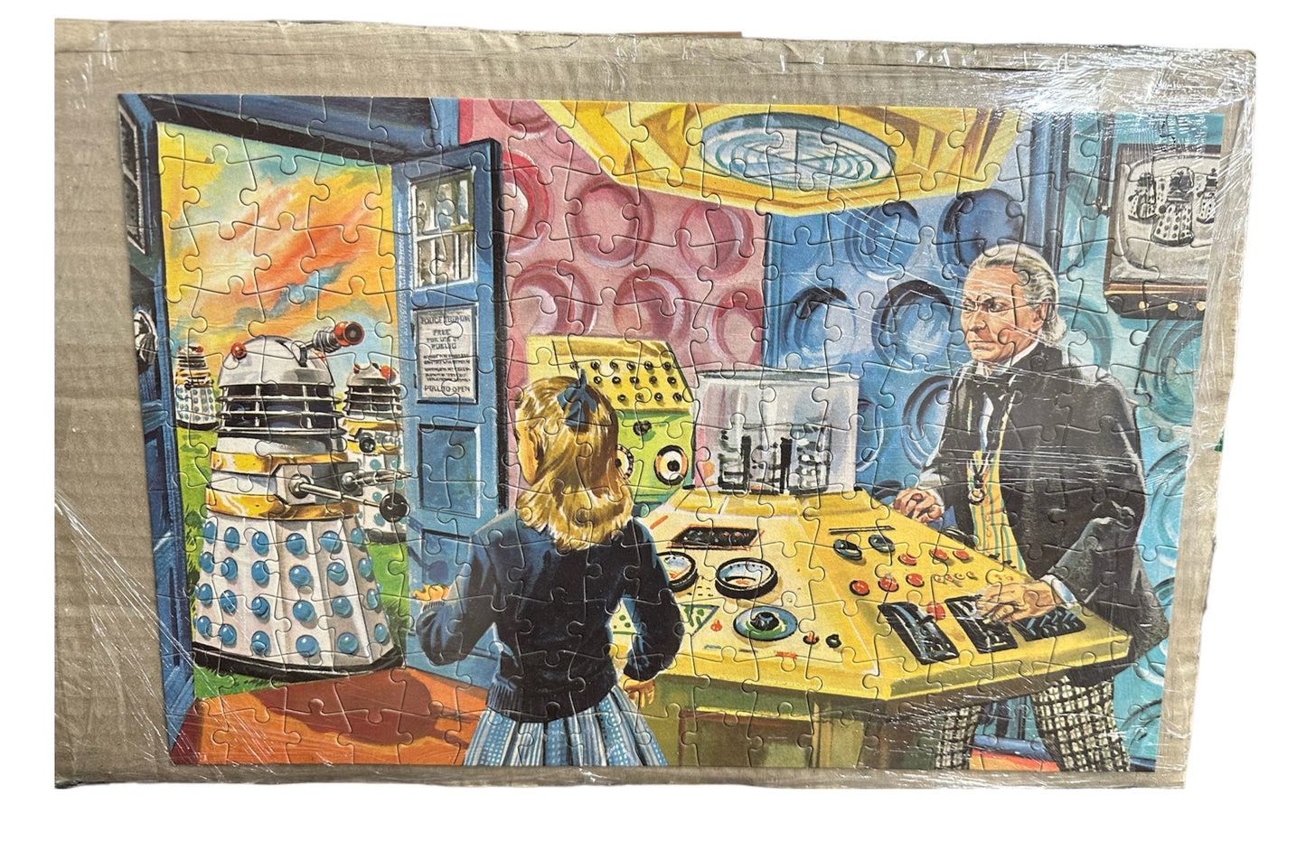Vintage 1965 Dr Doctor Who And The Daleks Jigsaw Puzzle - Inside The Tardis - Complete & Assembled On A Board