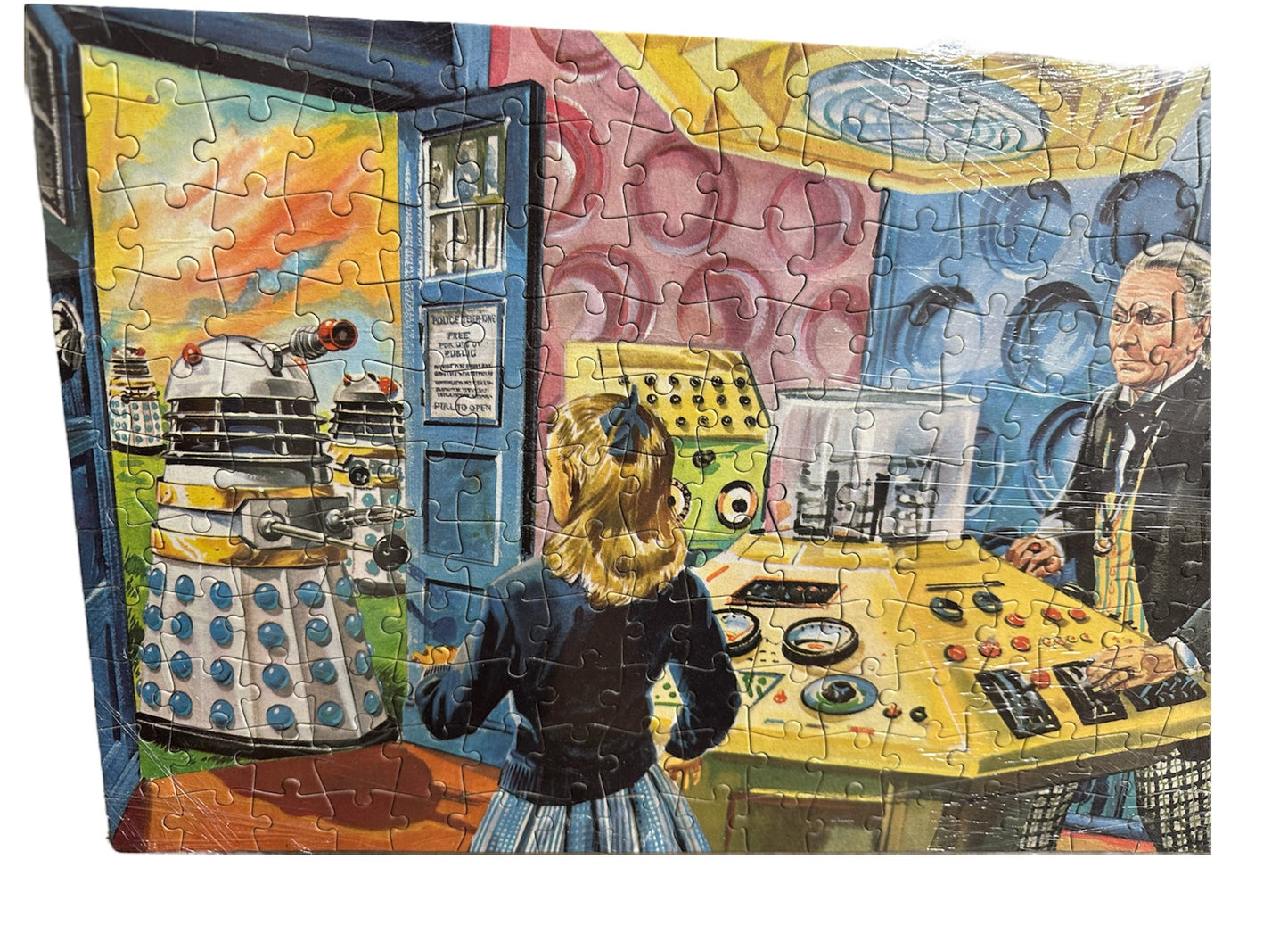 Vintage 1965 Dr Doctor Who And The Daleks Jigsaw Puzzle - Inside The Tardis - Complete & Assembled On A Board