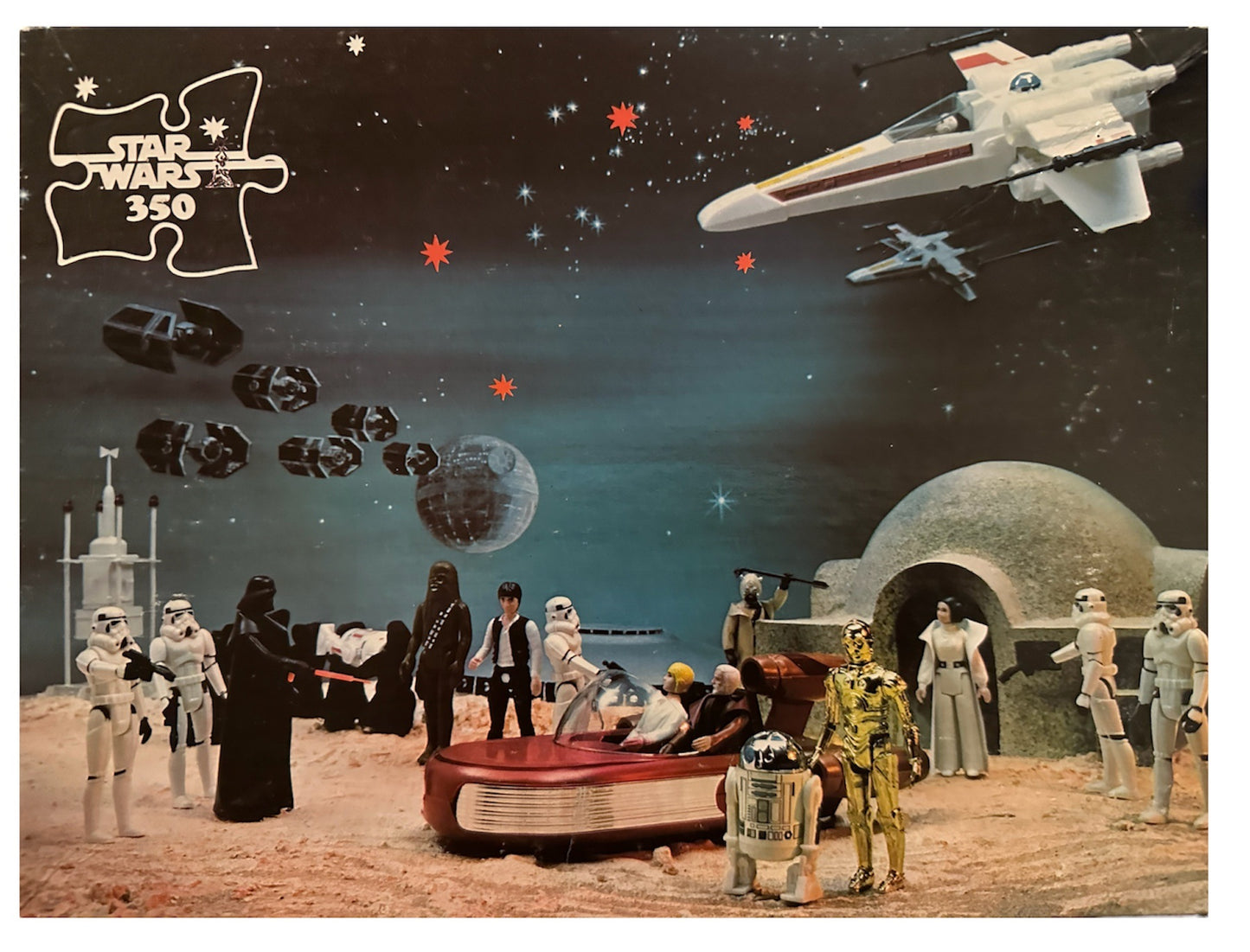 Vintage 1979 Waddingtons Star Wars Kenners Action Figures 350 Piece Jigsaw Puzzle No. 194A - Encounter at Lars Homestead On Tatooine - Incomplete, 3 x Pieces Missing - In The Original Box - Very Very Rare