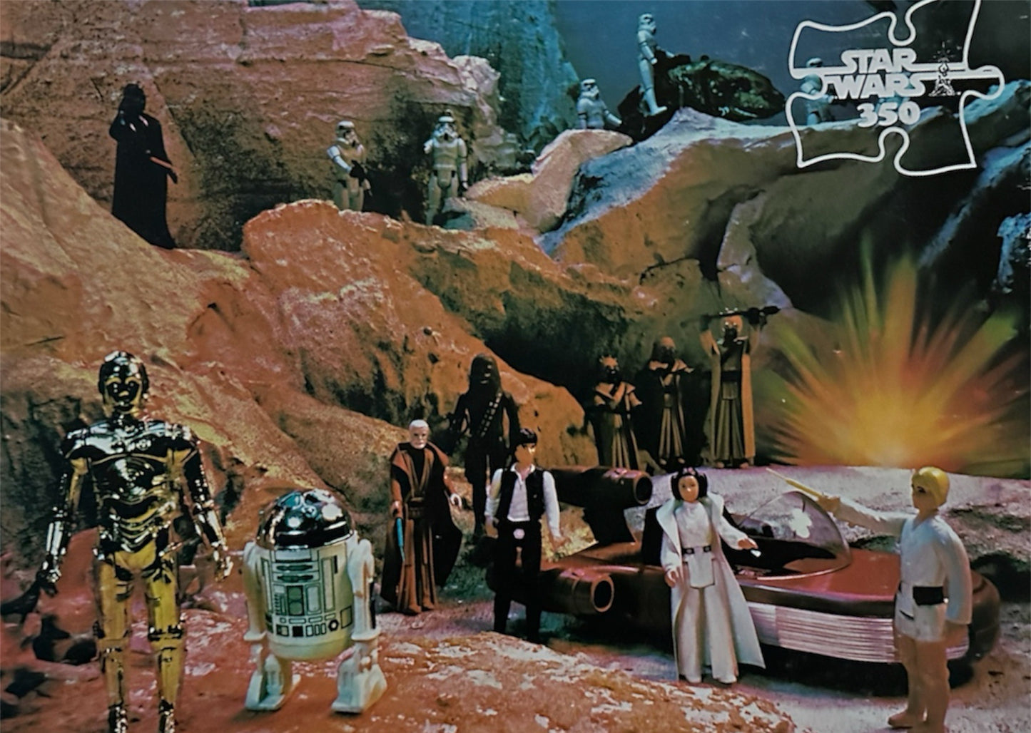 Vintage 1979 Waddingtons Star Wars Kenners Action Figures 350 Piece Jigsaw Puzzle No. 194A - Encounter On Tatooine - 100% Complete In The Original Box - Very Very Rare