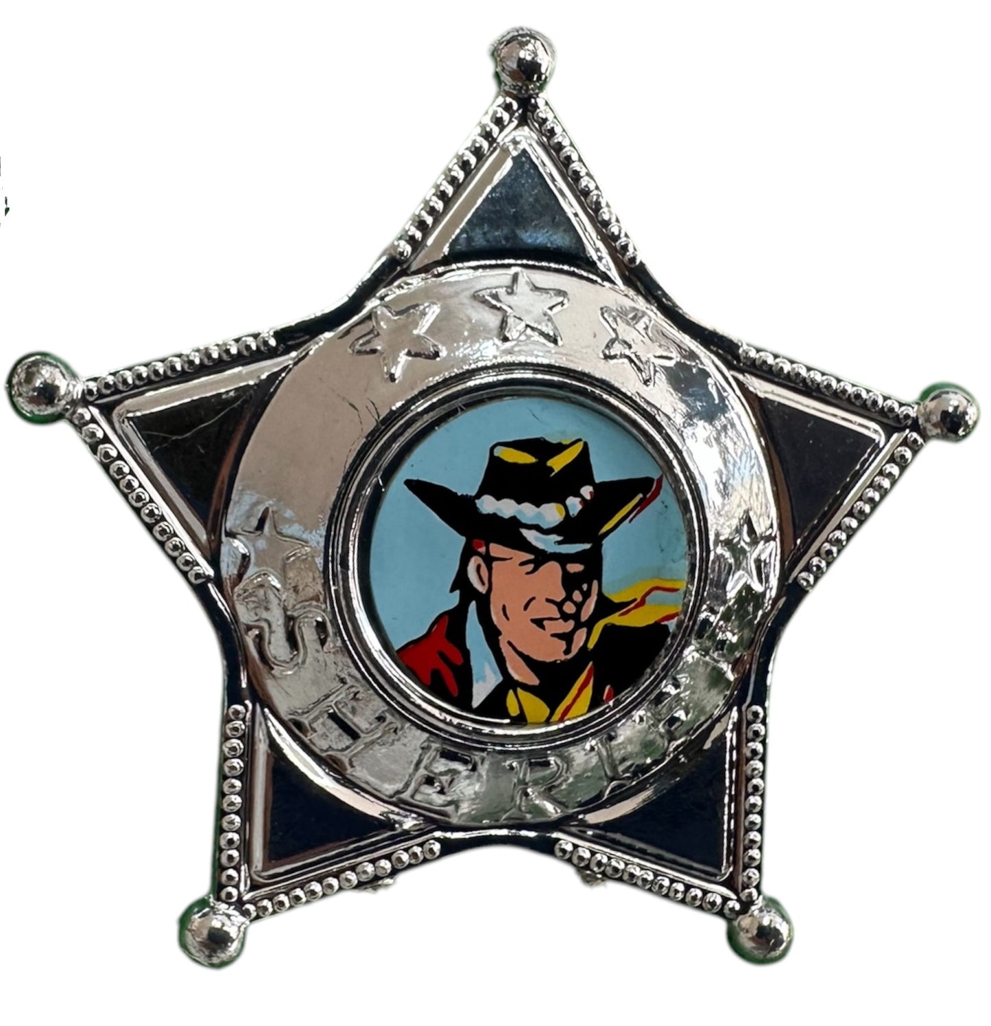 Vintage 1950's / 1960's Gonher / Barval Sheriff Star Pin Badge - Set Of 12 On Shop Display Card - Un Punched
