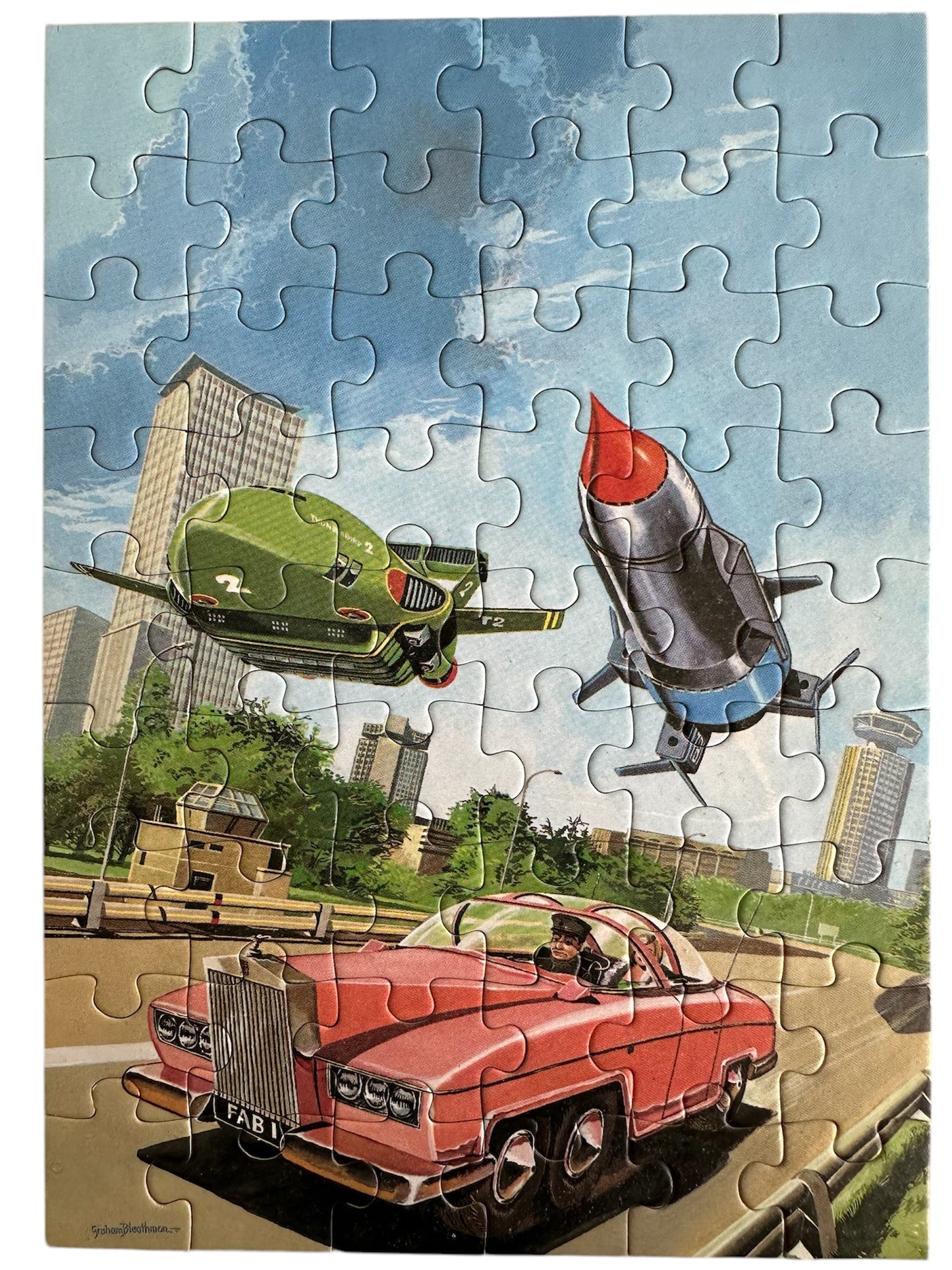 Vintage Kings 1993 Gerry Andersons Thunderbirds - Thunderbird 1 And Thunderbird 2 Flying Over Lady Penelopes FAB 1 - 54 Piece Jigsaw Puzzle - Shop Stock Room Find.