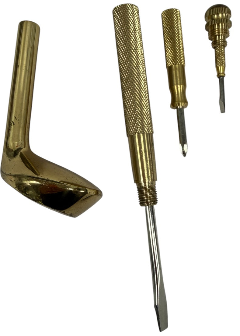 Vintage Brass Golf Club Nesting Screwdriver Set Russ Berrie Novelty Tool