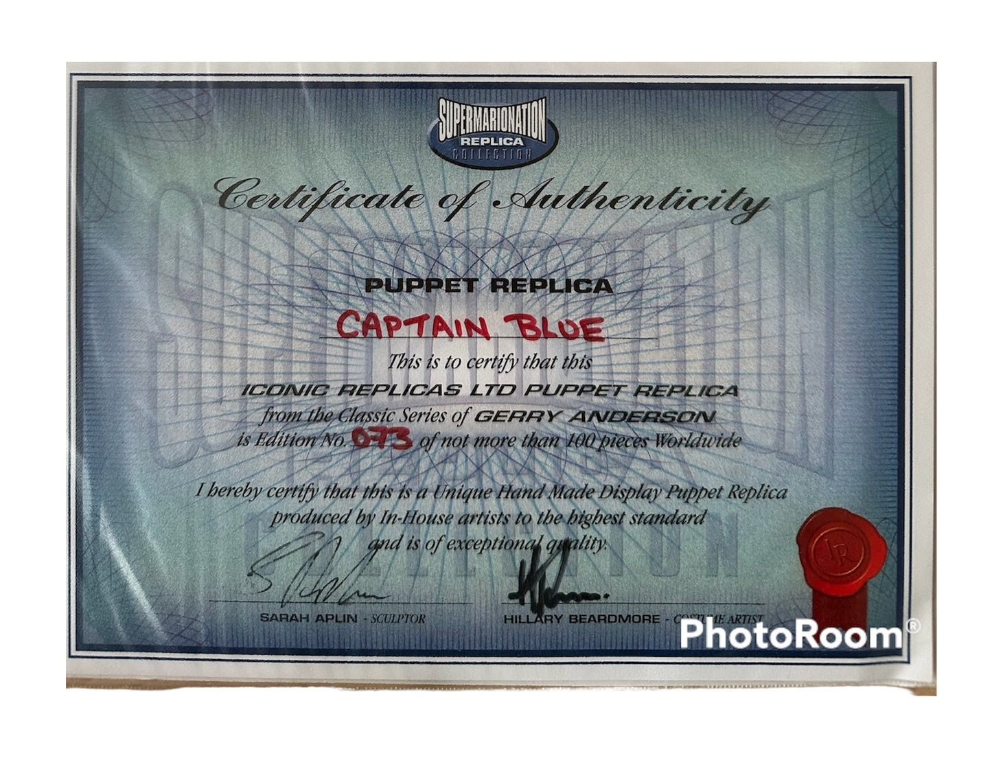 Vintage 2009 Iconic Replicas - Gerry Andersons Captain Scarlet - Captain Blue 1:1 Scale Display Replica Puppet - Limited Edition No. 73/100 With COA In Original Packing