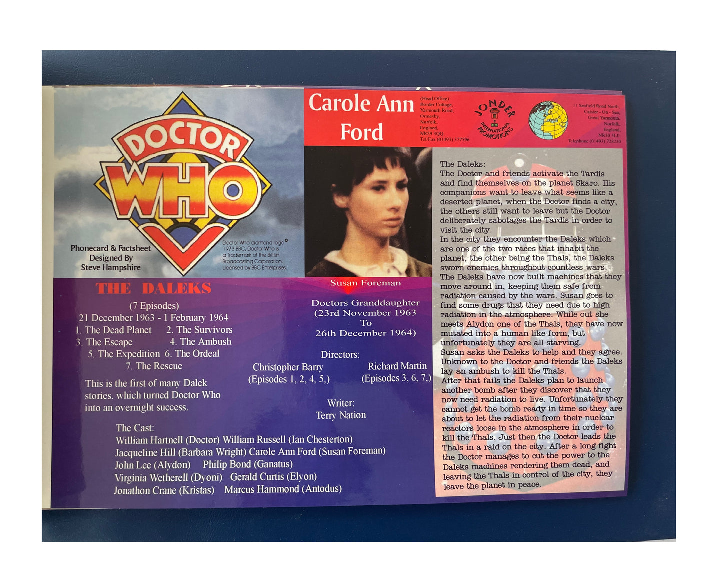Vintage Jonder 1995 - 1997 Doctor Dr Who Limited Edition BT Phonecards With Accompanying Factsheets - Full Set Of 15 In Binder - Fantastic Unused Condition