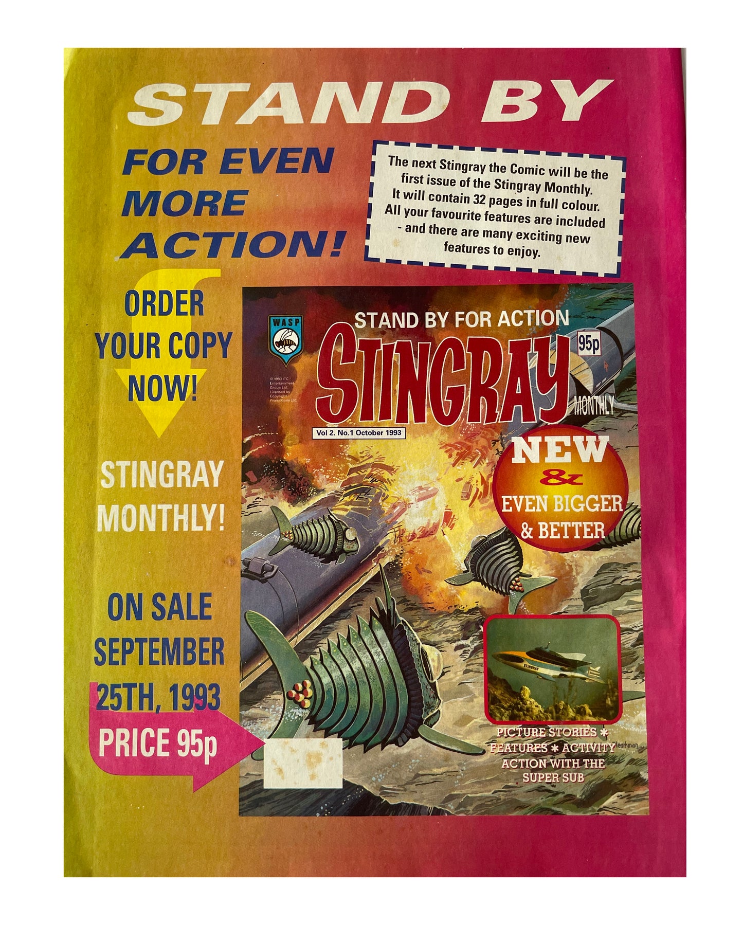 Vintage 1993 Gerry Andersons Stand By For Action... Stingray The Comic Issue No. 24 - August 28th to September 24th - Shop Stock Room Find