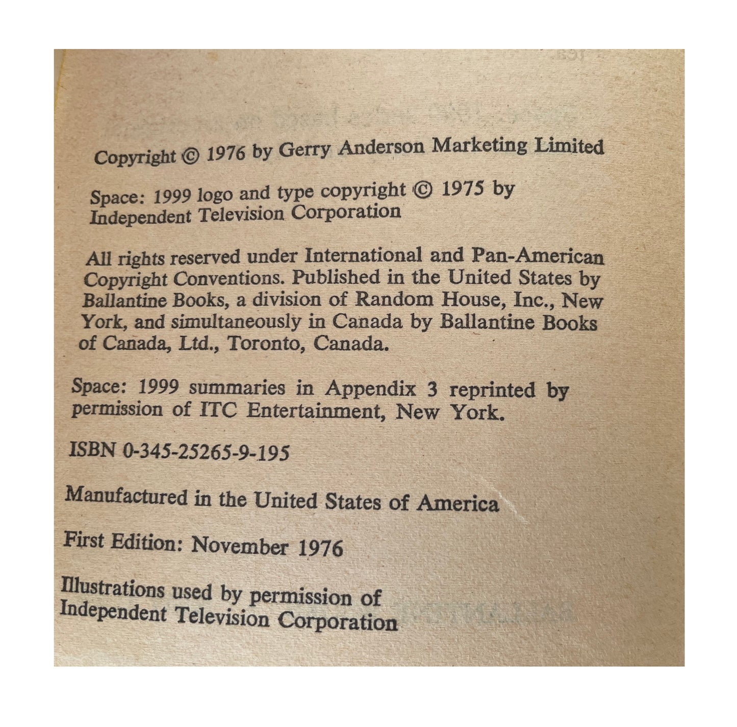 Vintage 1975 First Edition The Making Of Space 1999 A Gerry Anderson Production Paperback Book - By Tim Heald - A Backstage Look At The Creation And Production Of The TV Series