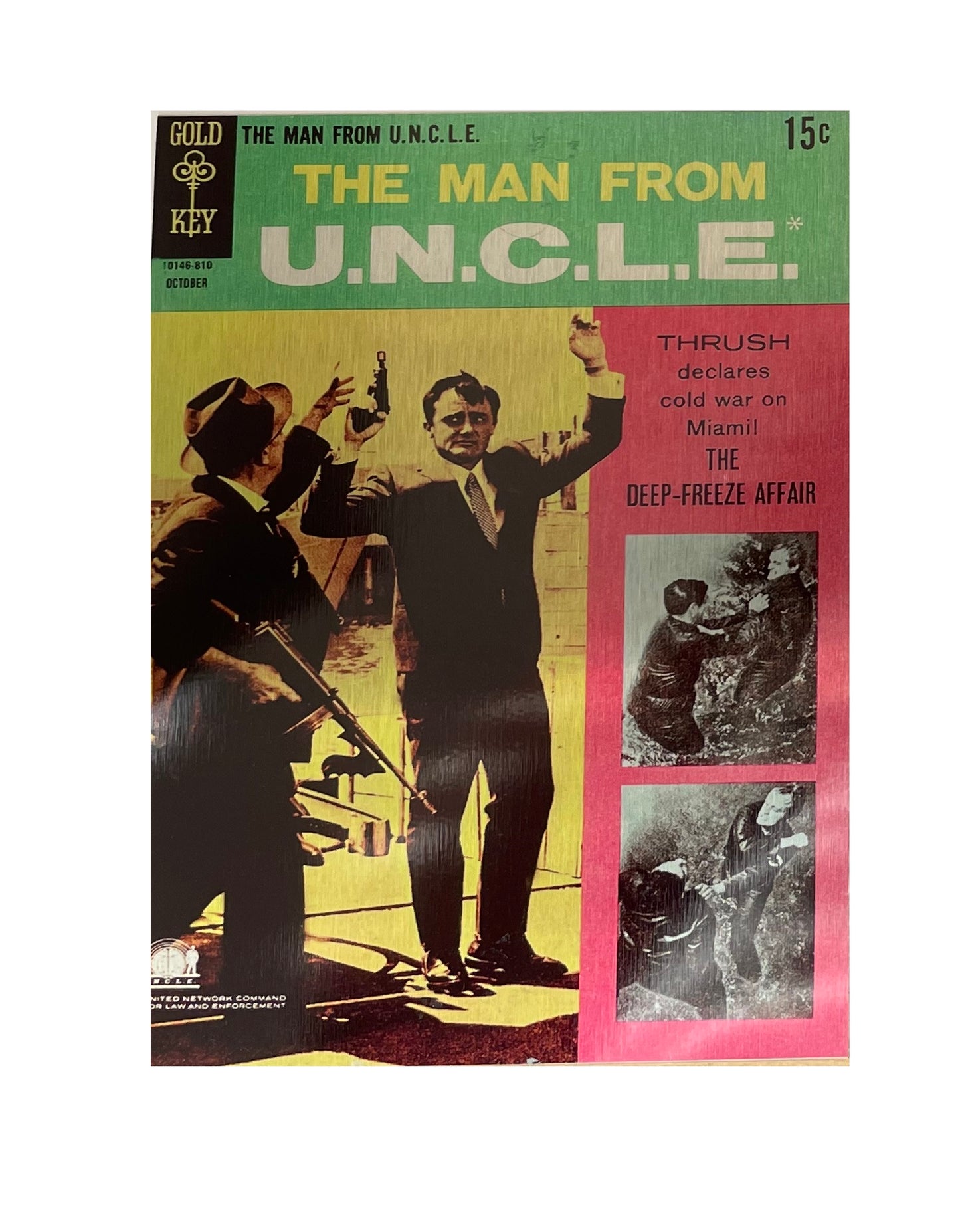 Vintage 1960's The Man From Uncle Set Of 5 Comic Book Covers Metal Signs - Napoleon Solo - Illia Kuriakin - U.N.C.L.E - Mint Condition Shop Stock Room Find