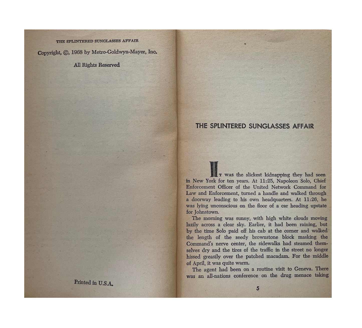 Vintage The Man From U.N.C.L.E The Splintered Sunglasses Affair Paperback Novel 1968 By Peter Leslie