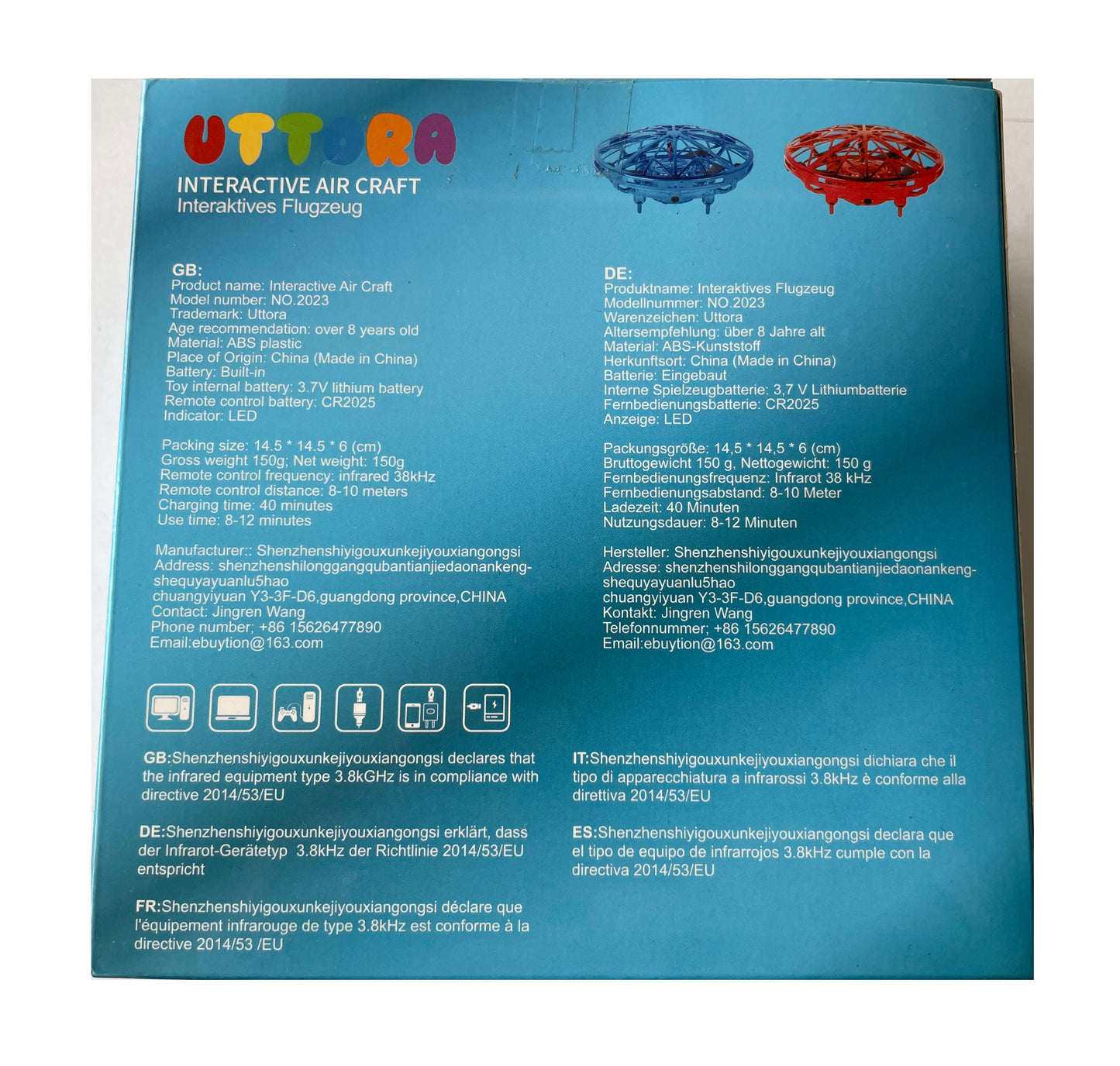 Interactive Air Craft Flying UFO Toy - Remote Controlled With Infrared Motion Sensors - New In Box