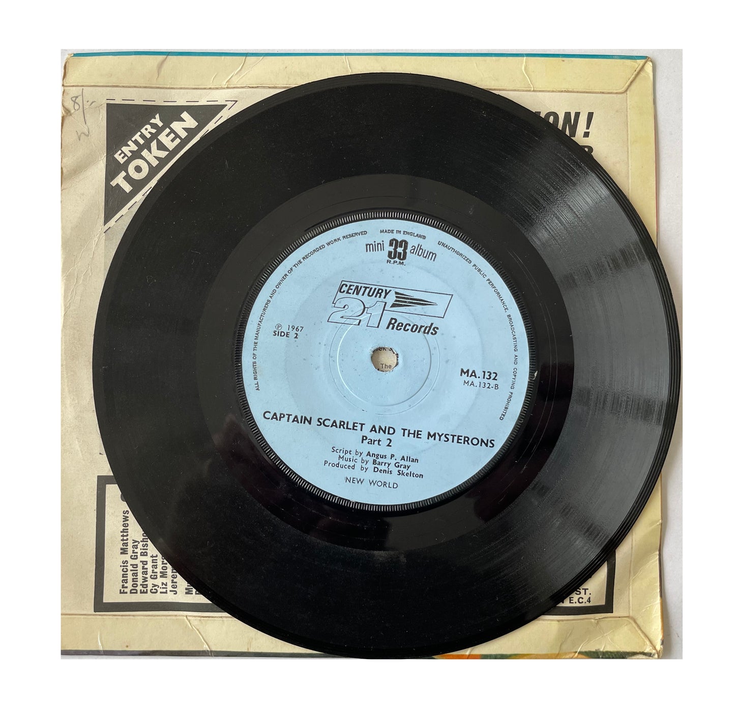 Vintage 1967 Gerry Anderson A Century 21 Production - Captain Scarlet And The Mysterons - 33RPM Mini Album 7 Inch Vinyl Record