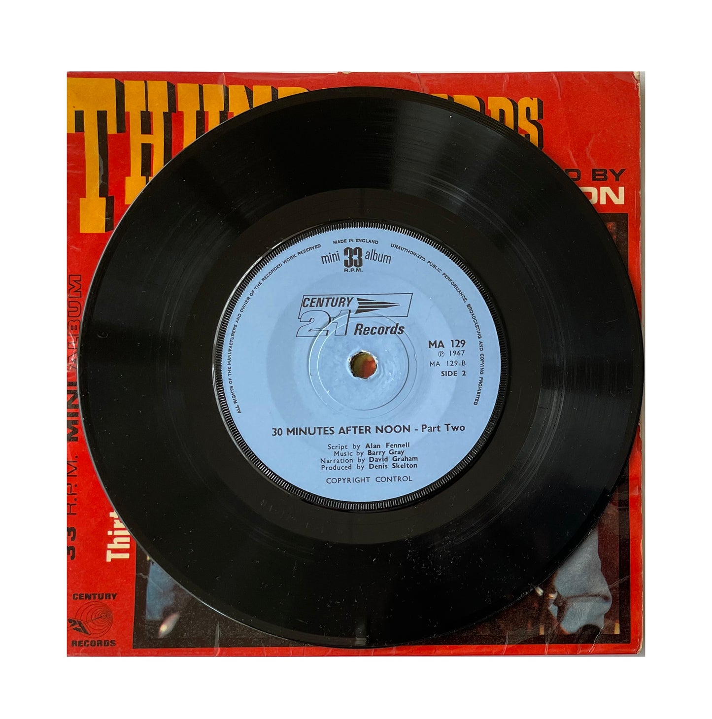 Vintage 1967 Gerry Andersons A Century 21 Production - Thunderbirds - Thirty Minutes After Noon - 33RPM Mini Album - 21 Minutes Of Adventure Vinyl Record