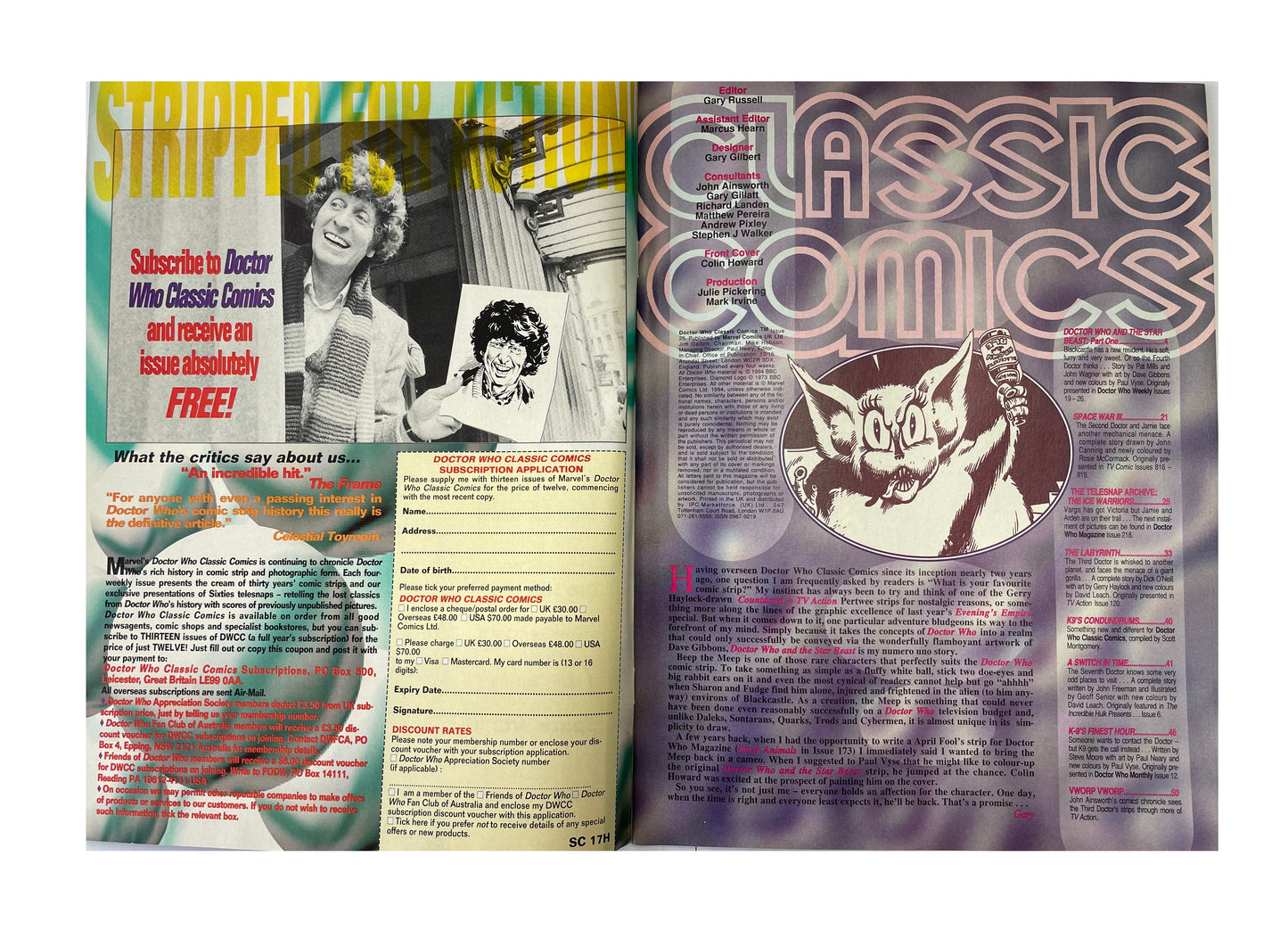 Vintage 1994 Marvels Doctor Dr Who Classic Comics Full Colour Issue 25 Comic 12th October 1994 - Brand New Shop Stock Room Find