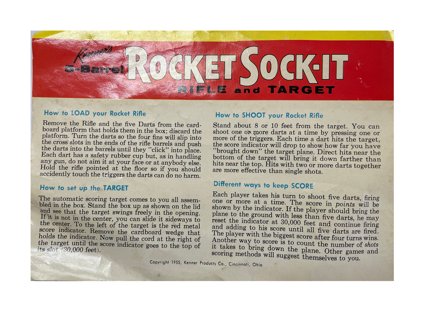 Vintage 1955 Kenner Rocket Sock-It Rifle And Target Dart Game - Fantastic Condition In The Original Box